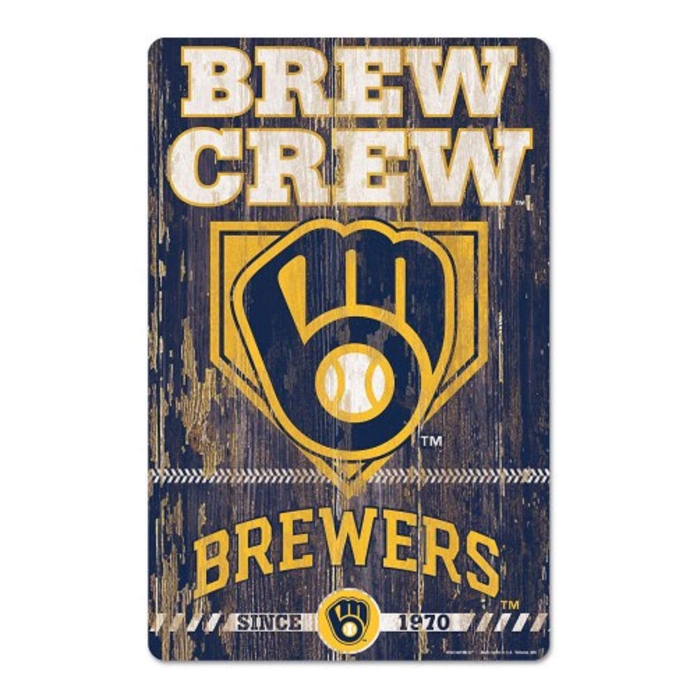 MLB Milwaukee Brewers 11x17 Inch Killen Print Wooden Wall Sign - Perfect for Baseball Fan Cave, Man Cave & Sports Bar Decor