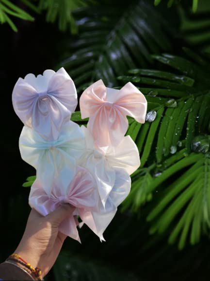 **SIA VENDORS Unisex Hair Clips for Girls & Women - Alligator Clips with Holographic Bow & Grosgrain Ribbon - Luxury Satin Scrunchies (Pack of 2) - Perfect for School, Parties & Everyday Styling**