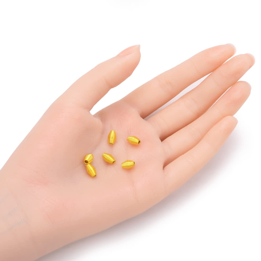 50pcs 7mm Spring Oval Bicone Rice Loose Beads - 18K Gold Plated Brass Spacer Beads for DIY Jewelry Making, Crafting Necklaces & Bracelets - Perfect for Boho, Wedding & Fashion Accessories (CF111-G)