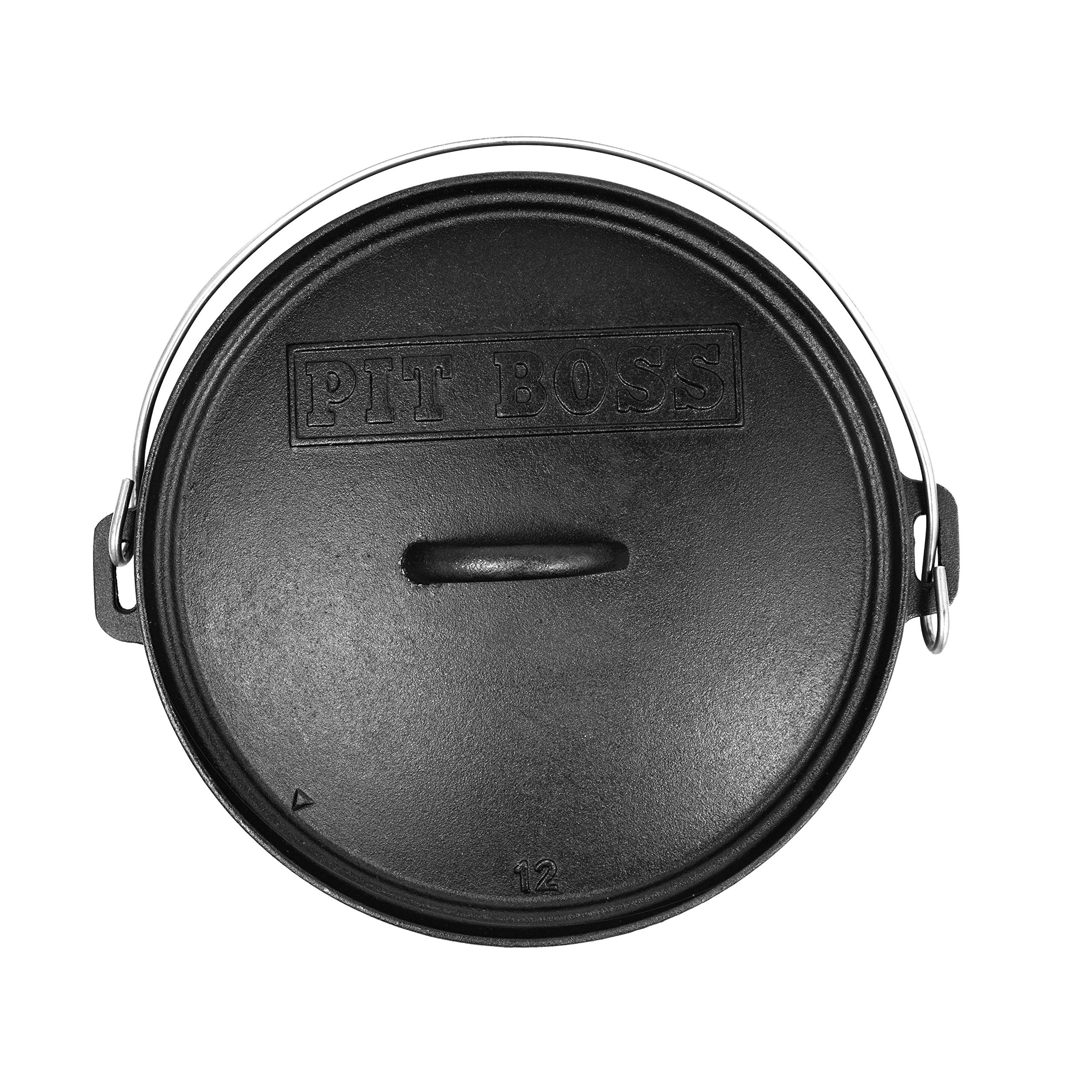 Pit Boss 14 Inch Cast Iron Dutch Oven with Lid - Black Enameled Cookware for Baking, Roasting, and Braising - Perfect for Camping, Outdoor Cooking, and Home Kitchen Use