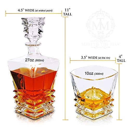 Premium 27oz Whiskey Decanter & Glass Set - Crystal Liquor Decanter for Scotch, Bourbon, Cognac, Tequila - Elegant Alcohol Decanter Gift Set for Men & Women - Perfect for Home Bars, Dinner Parties & Special Occasions