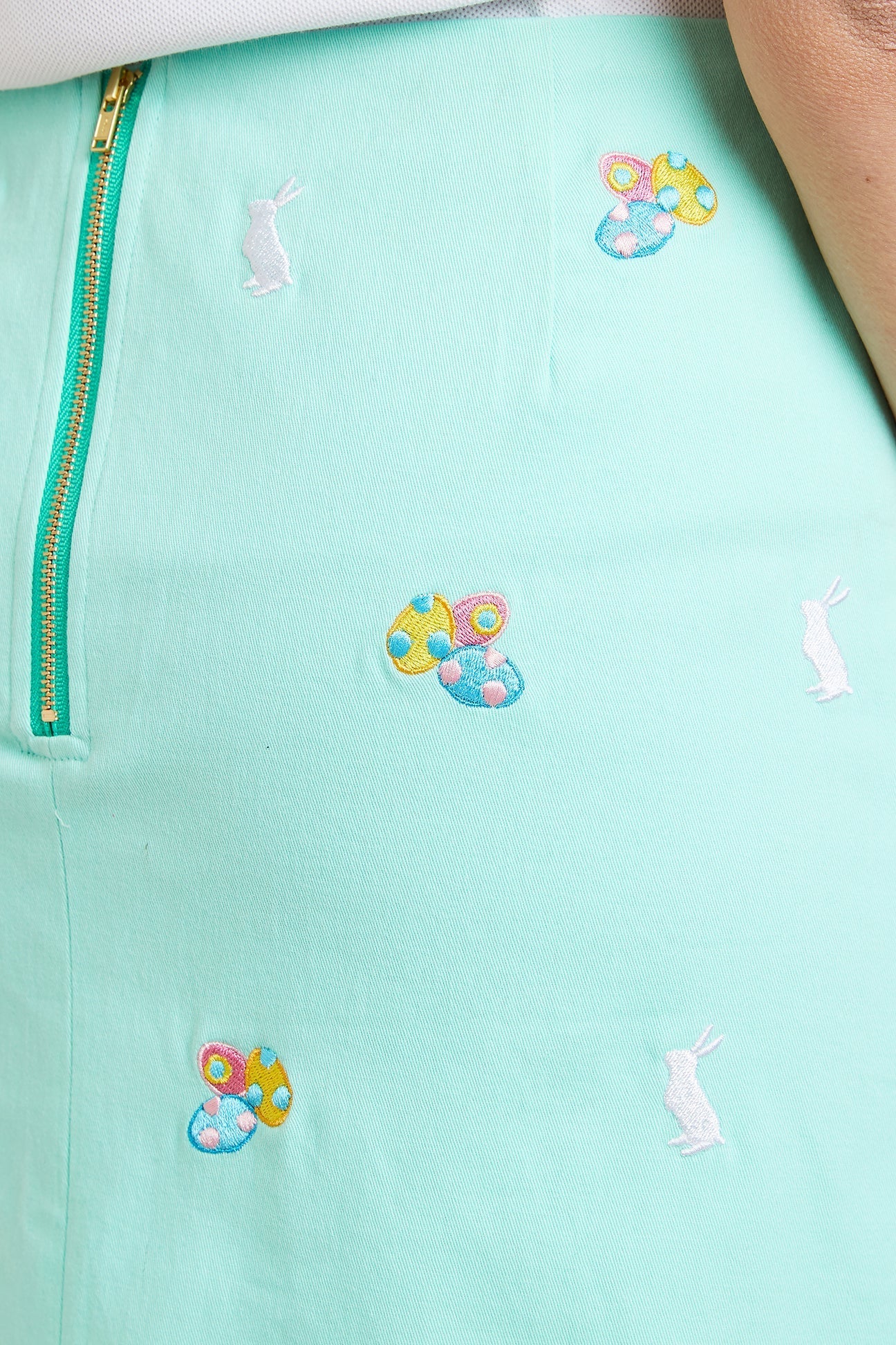 Stretchy Twill Seagrass Skirt with Easter Egg & Bunny Print - Perfect for Spring Outfits, Easter Celebrations & Casual Wear