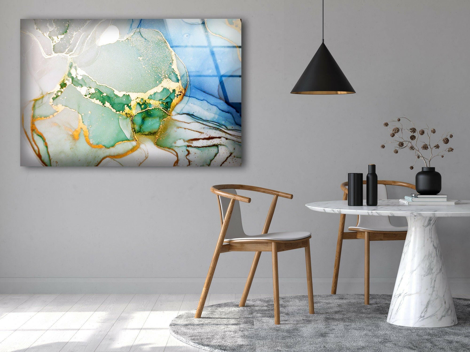 Blue Geode Alcohol Ink Art Glass Wall Decor - Handmade Abstract Art for Living Room, Bedroom & Office