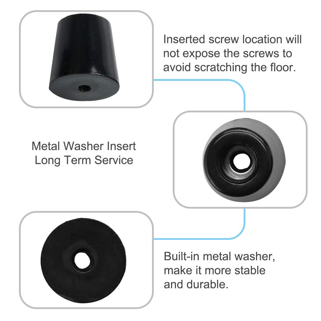 uxcell 8pcs Rubber Feet Bumpers - Non-Slip Furniture Leg Pads with Metal Washer (32x26x32mm) for Tables, Cabinets & Chairs - Protect Floors & Reduce Noise