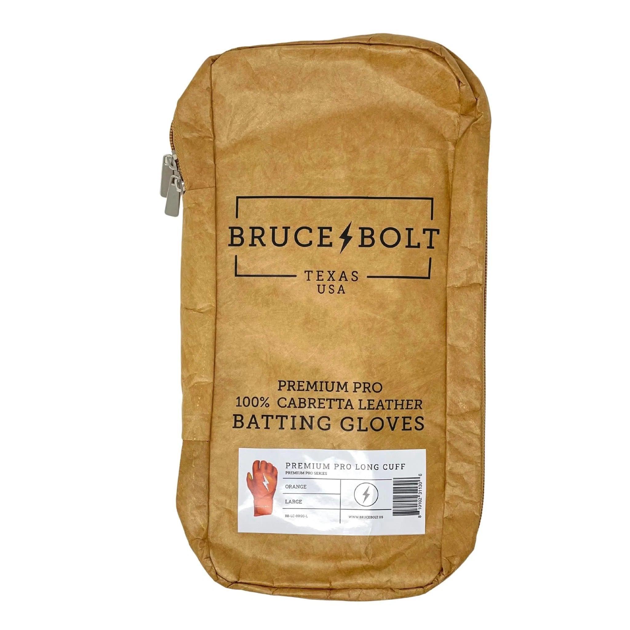 Bruce Bolt PREMIUM PRO Long Cuff Batting Gloves - Orange | High-Performance Baseball & Softball Gloves for Hitting & Training | Perfect for Games, Practice & Batting Cages