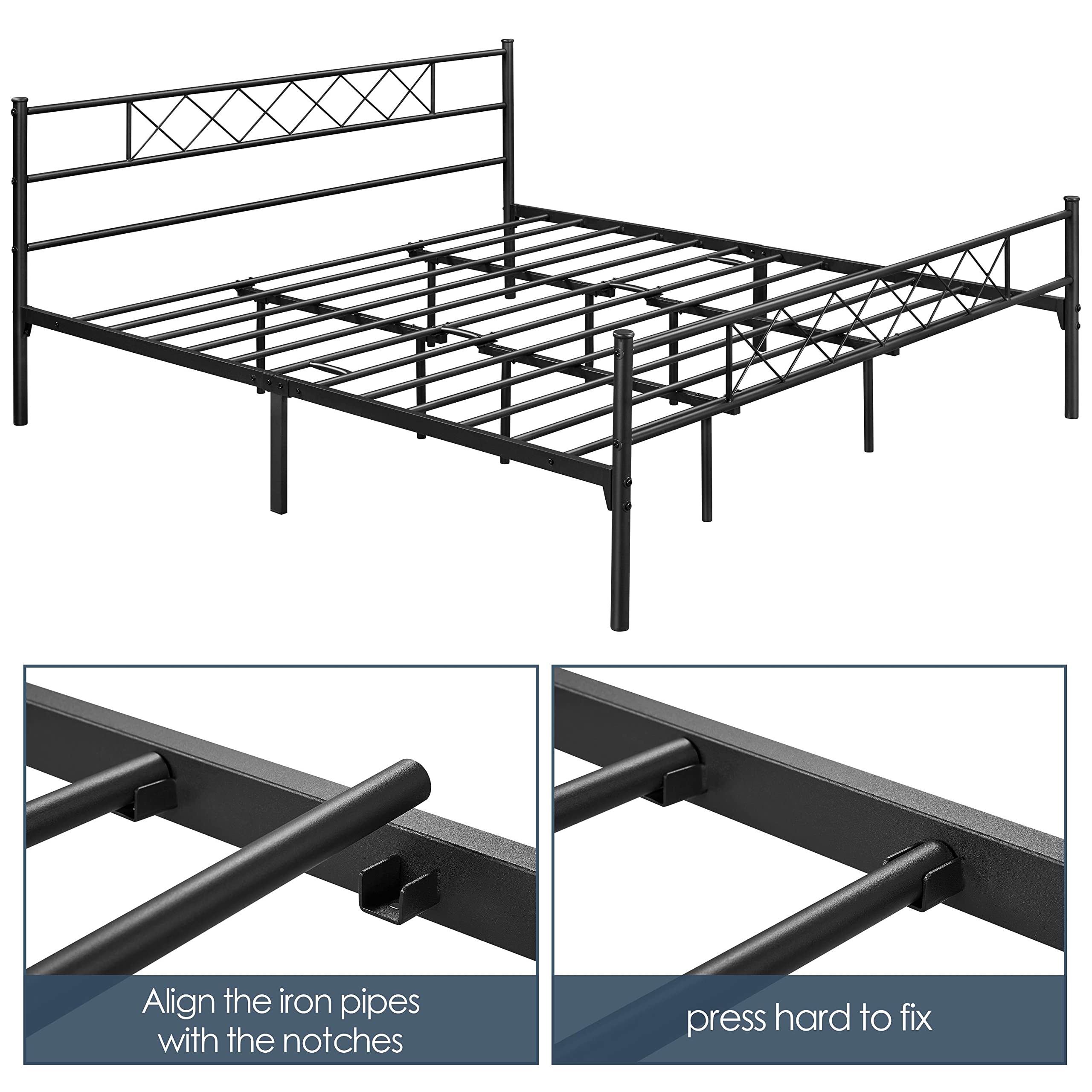 Yaheetech King Size Metal Bed Frame with Headboard and Footboard - Sturdy Mattress Foundation with Under Bed Storage Space in Black - Perfect for Master Bedroom, Guest Room, and Dormitory