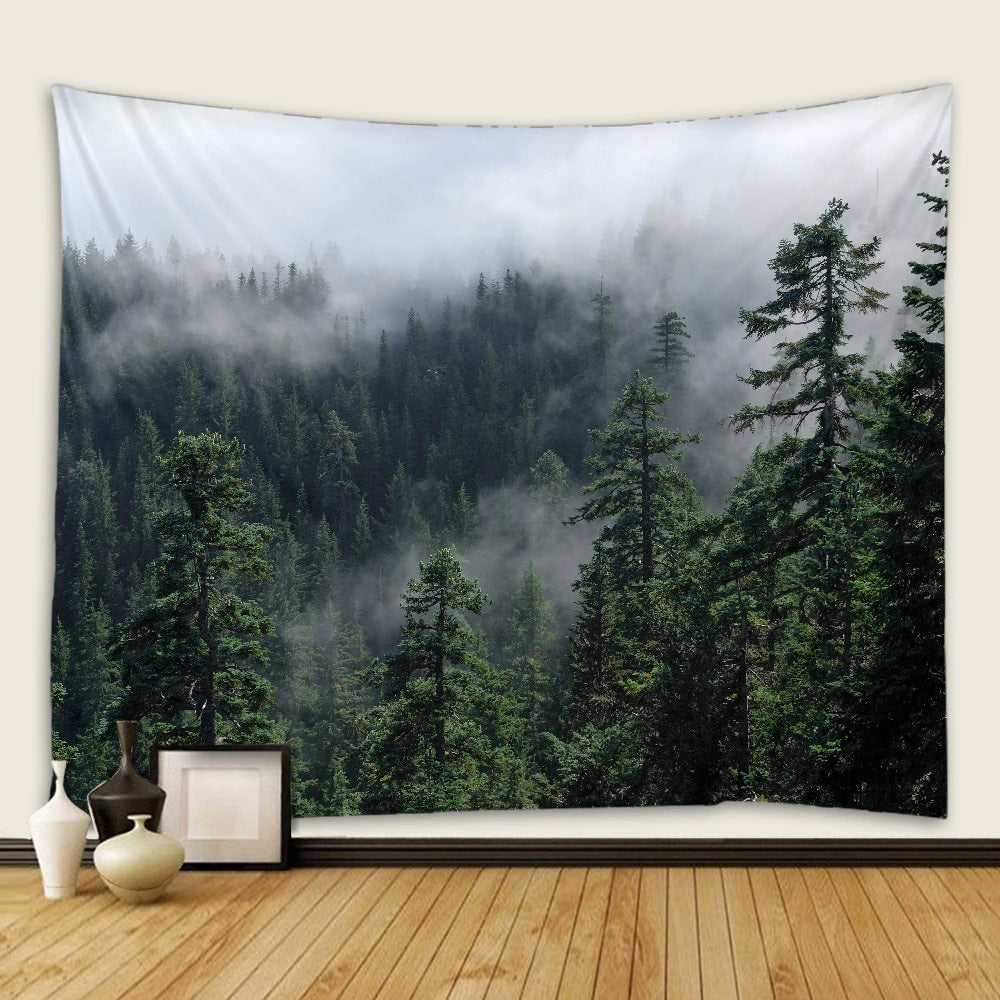 Nordic Foggy Forest Large Wall Tapestry - Nature Inspired Home Decor for Living Room, Bedroom & Dorm