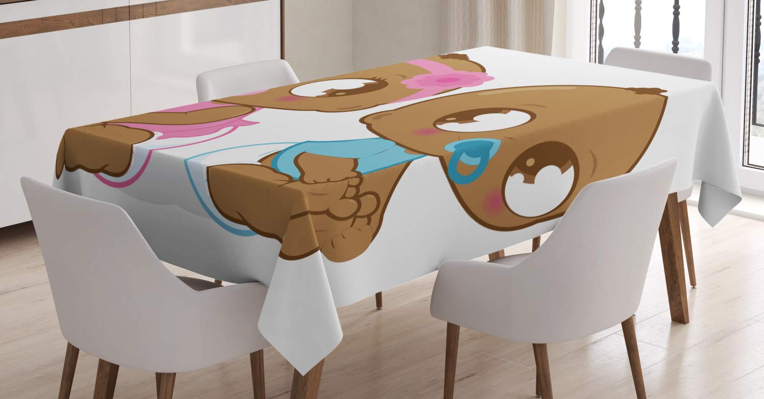 Ambesonne Cartoon Tablecloth - Afro Cartoon Characters Funny Design Print, 52x70 Inch Rectangular Table Cover for Dining Room & Kitchen Decor in Pale Brown & Sky Blue | Perfect for Parties, Family Gatherings & Themed Events