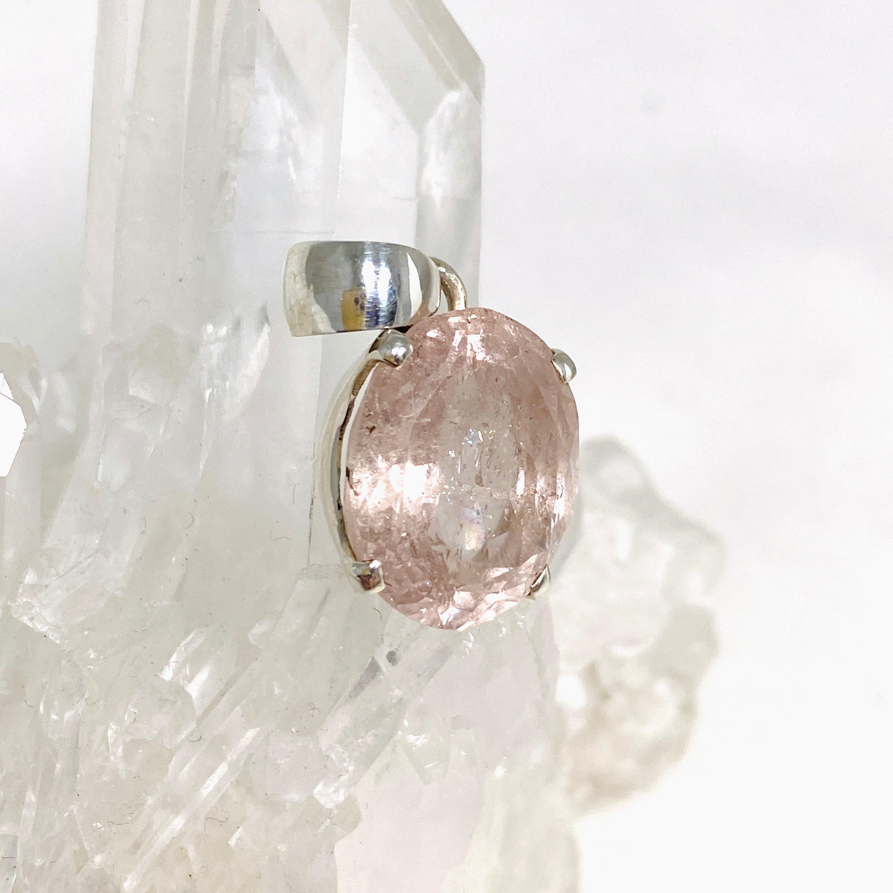 Morganite Faceted Oval Pendant Necklace PPGJ687 - Elegant Jewelry Gift for Women, Perfect for Weddings, Anniversaries & Special Occasions