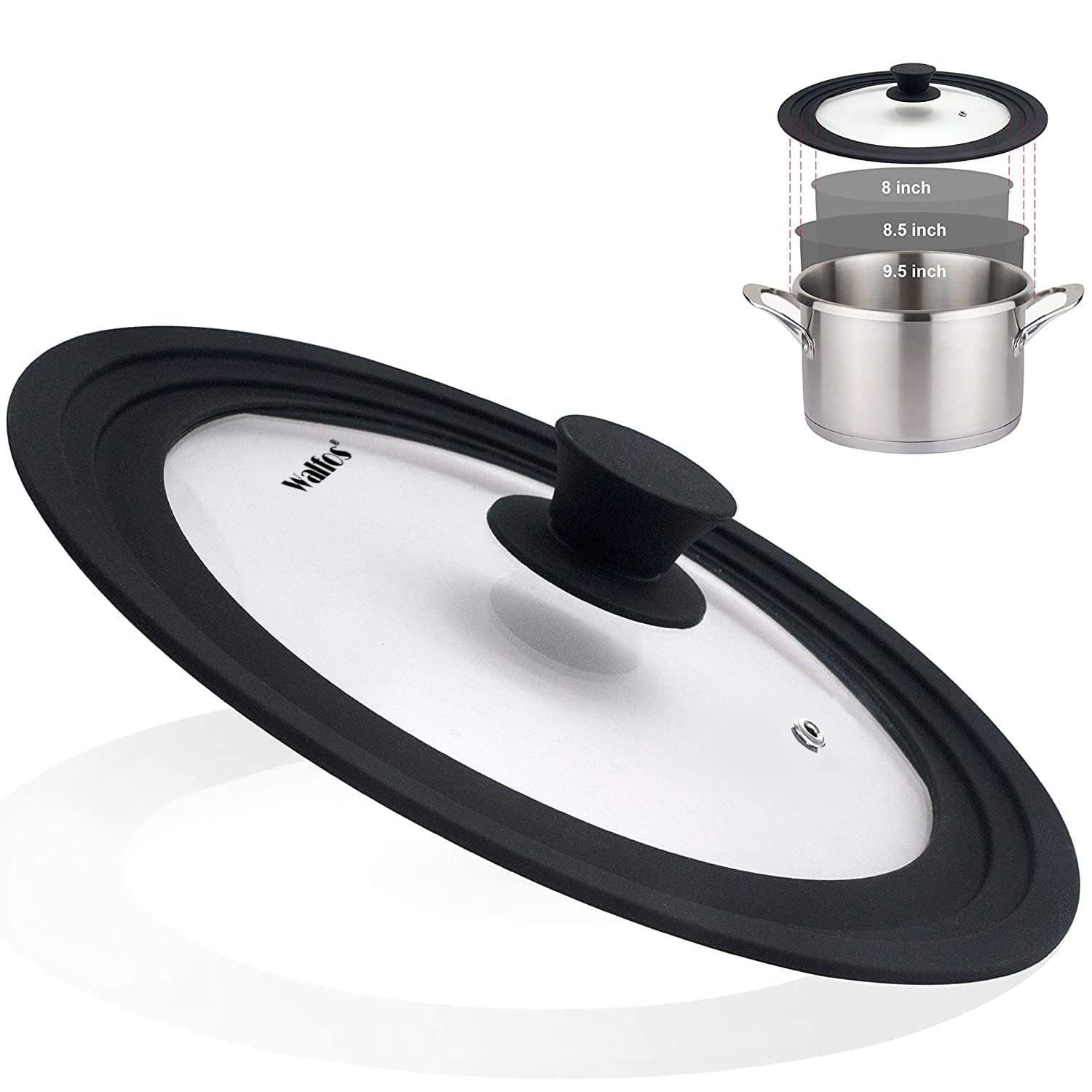 Universal Tempered Glass Lid for Pots, Pans & Skillets - Heat Resistant Silicone Rim Fits 8