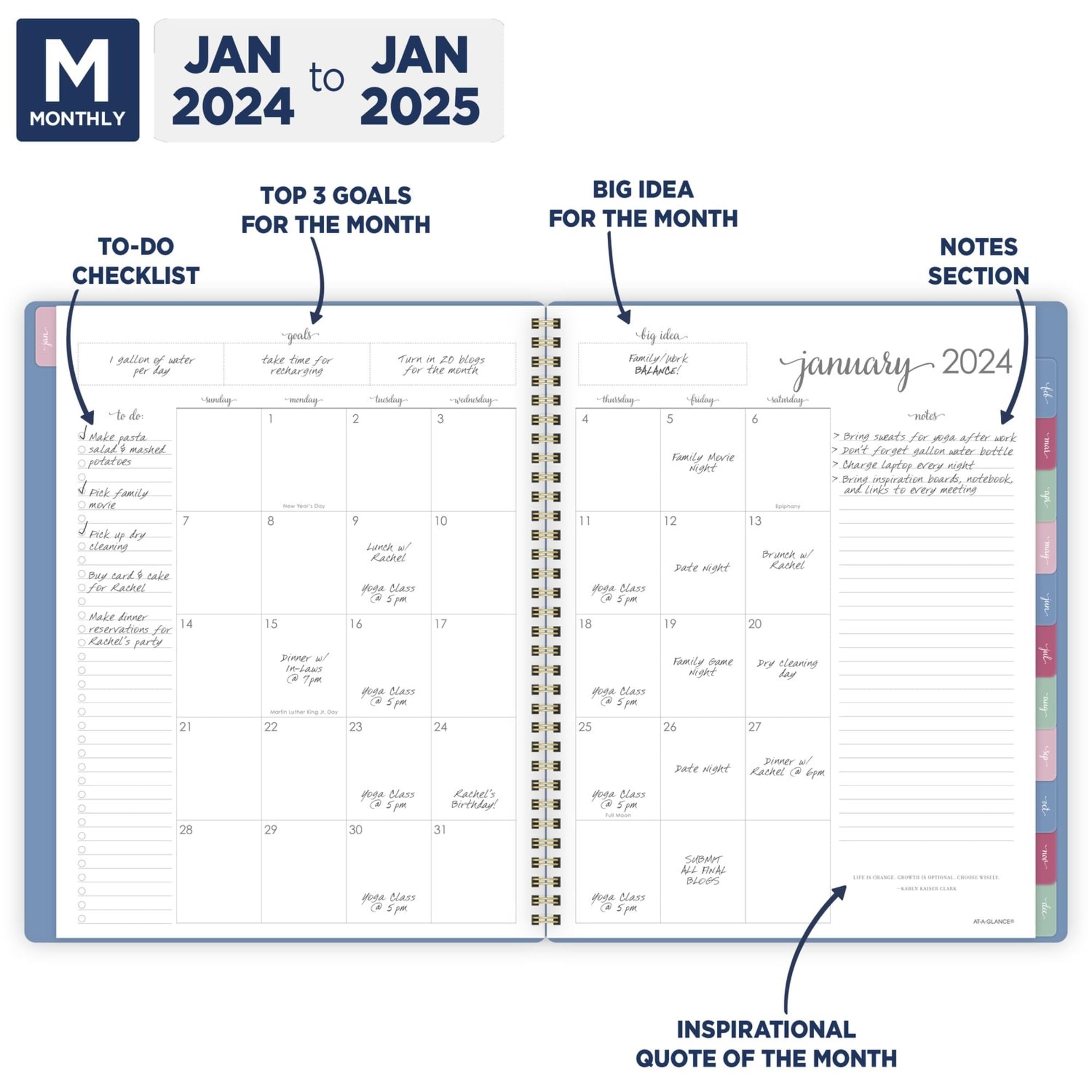 AT-A-GLANCE® Harmony 13-Month Weekly/Monthly Planner 2024-2025, 8.5