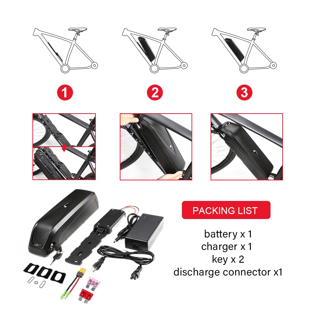 Yose Power 36V/48V/52V Ebike Battery - 13Ah to 20Ah Lithium-Ion Down Tube Battery for 200W-1500W Electric Bicycles | Safe Lock, LED Indicator, Includes Base & Charger | Perfect for Commuting, Mountain Biking & Long-Distance Rides