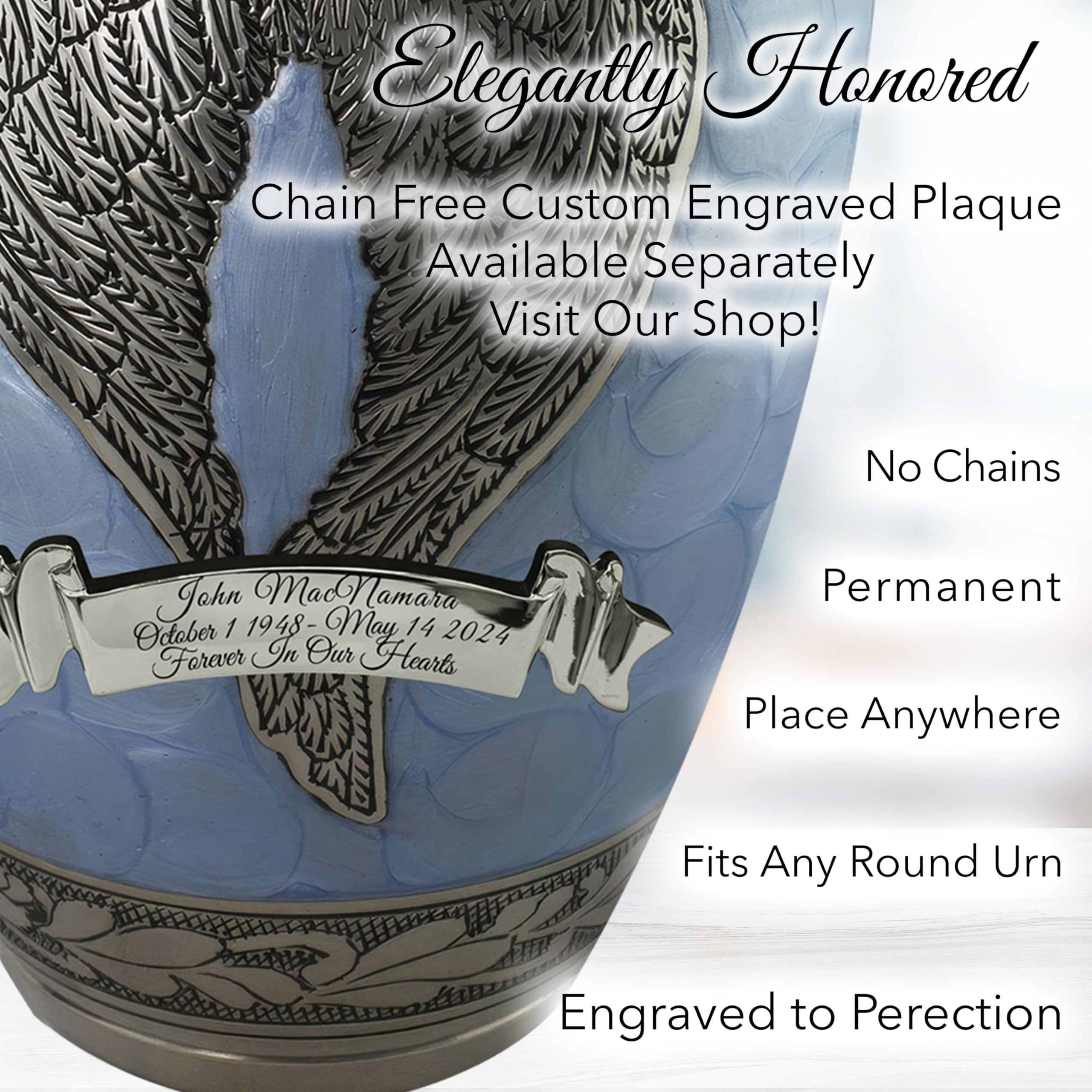 Blue Angel Cremation Urn for Adult Male Ashes - Personalized Handcrafted Memorial Urn for Human Ashes - Decorative Large Keepsake Urn for Funeral, Home Memorial & Remembrance Ceremonies