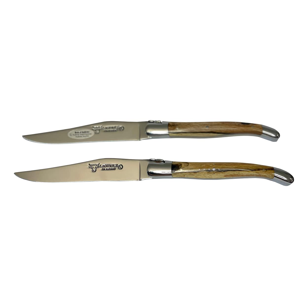 Premium Laguiole en Aubrac Forged Stainless Steel Steak Knives Set - 2-Piece Full Tang Design with Elegant Aubrac Wood Handle & Shiny Bolsters - Perfect for Fine Dining, Steakhouse Experience & Gourmet Gift Giving