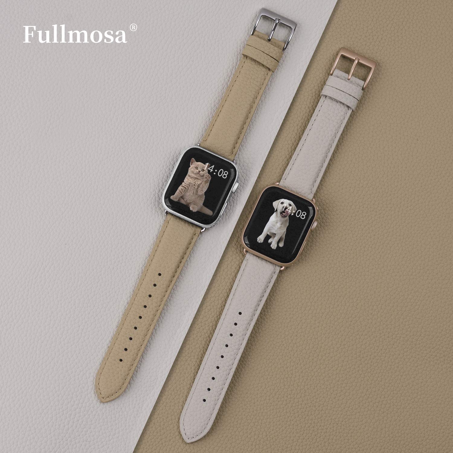 Fullmosa Genuine Leather Apple Watch Bands Compatible with Series 9/8/7/6/5/4/3/2/1/SE/Ultra 2 - 38mm 40mm 41mm 42mm 44mm 45mm 49mm - Stylish iWatch Strap with Protective Case for Women | Perfect for Work, Date Night & Formal Occasions