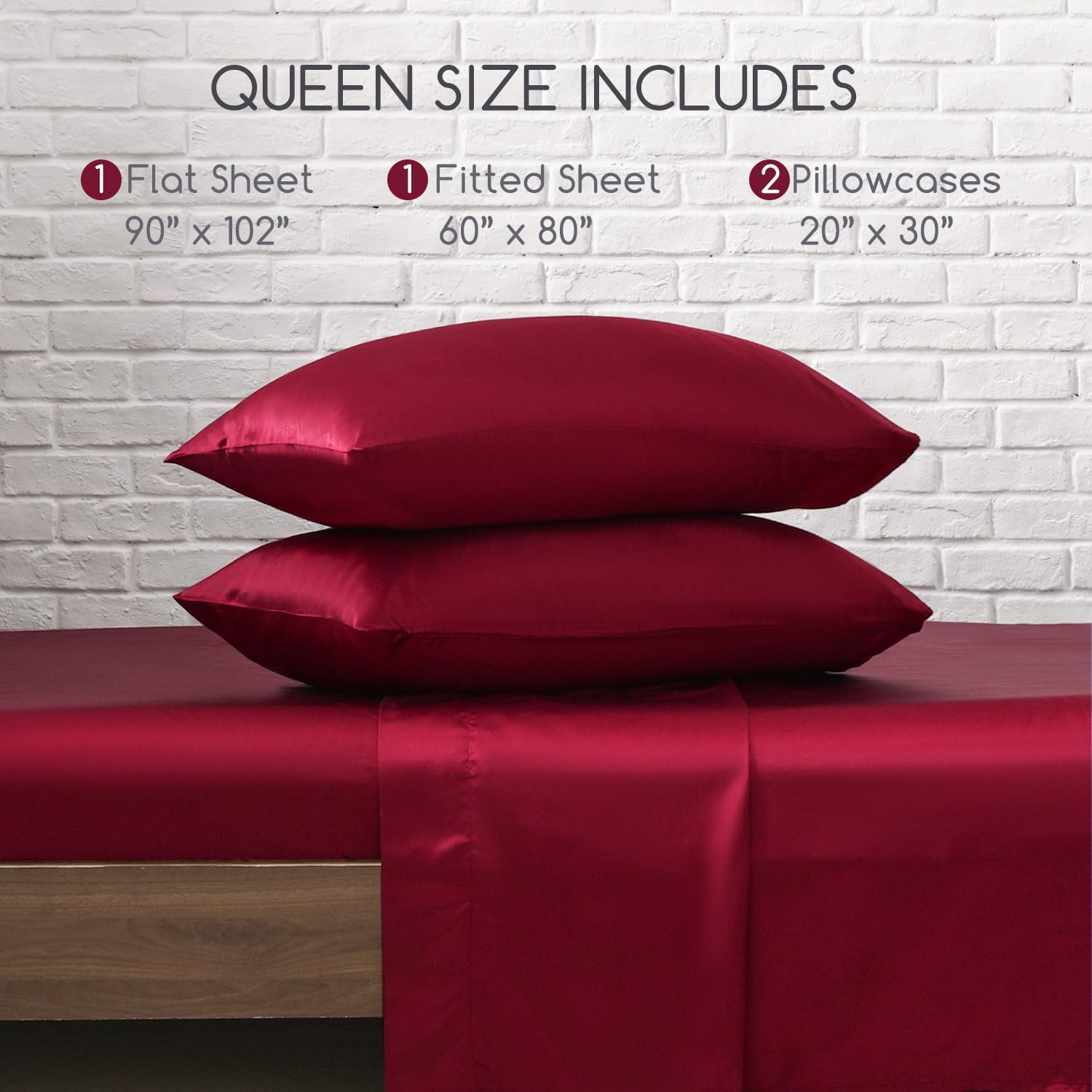 Luxury Satin Bed Sheets Set - 4 Piece Queen Size Silky Soft Bedding with 15