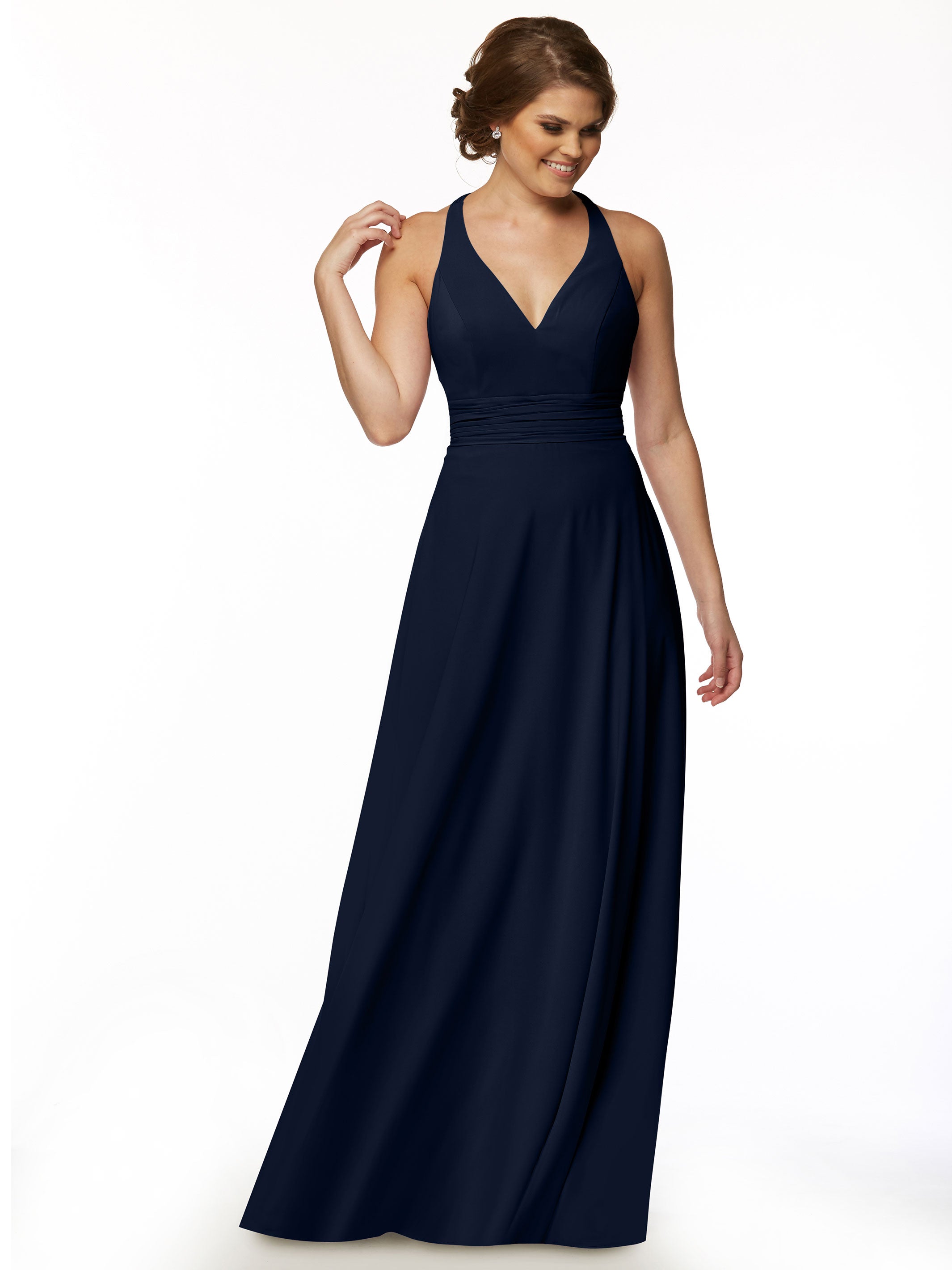 Elegant 80107 A-Line Stretch Chiffon Bridesmaid Dress with Halter V-Neck - Perfect for Weddings, Formal Events & Special Occasions