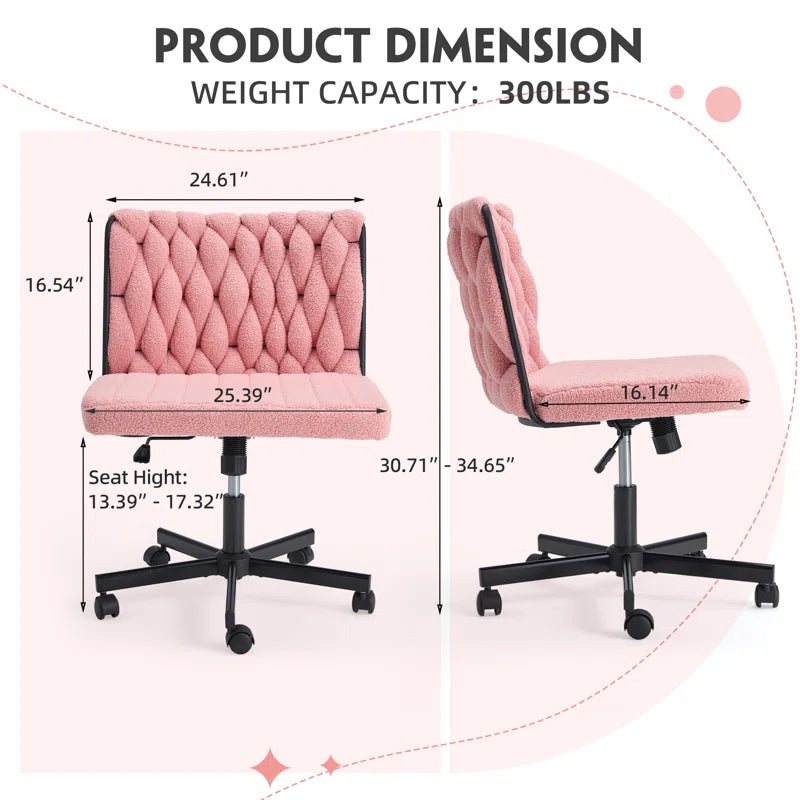 EROMMY Criss Cross Armless Rolling Chair - Height Adjustable Office Desk Chair for Work, Study & Relaxation - Pink Modern Swivel Chair for Home Office, Bedroom & Living Room (Perfect for Small Spaces & Ergonomic Comfort)