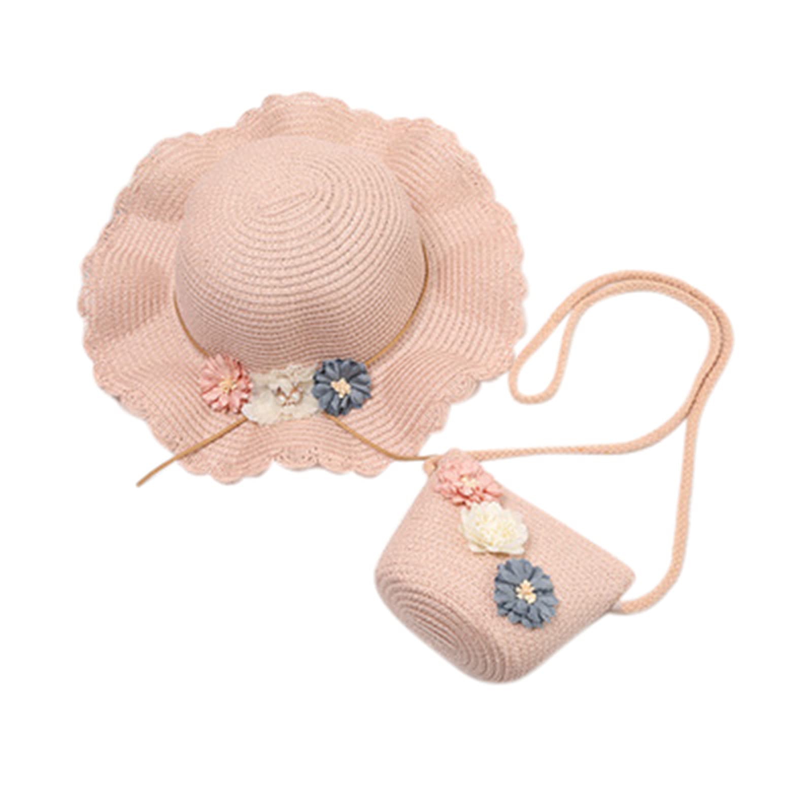 Girls' Straw Sun Hat with Flower - Beach Sunshade for Kids, Summer Straw Hat for Girls, Cat & The Hat Style - Perfect for Beach Outings, Pool Parties, and Summer Vacations