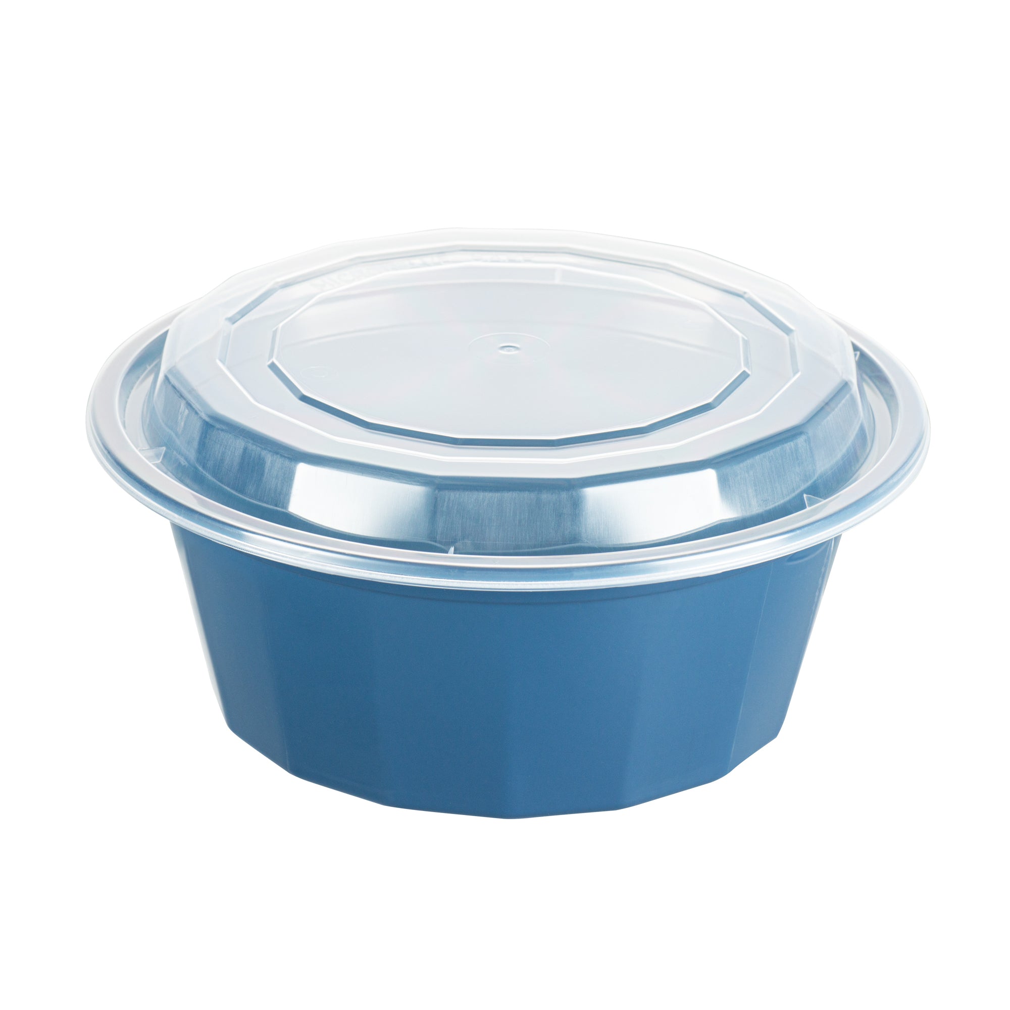 32 oz Round Midnight Blue Plastic Food Storage Containers with Clear Lids - Microwave Safe, BPA Free (100-Pack, 7.25