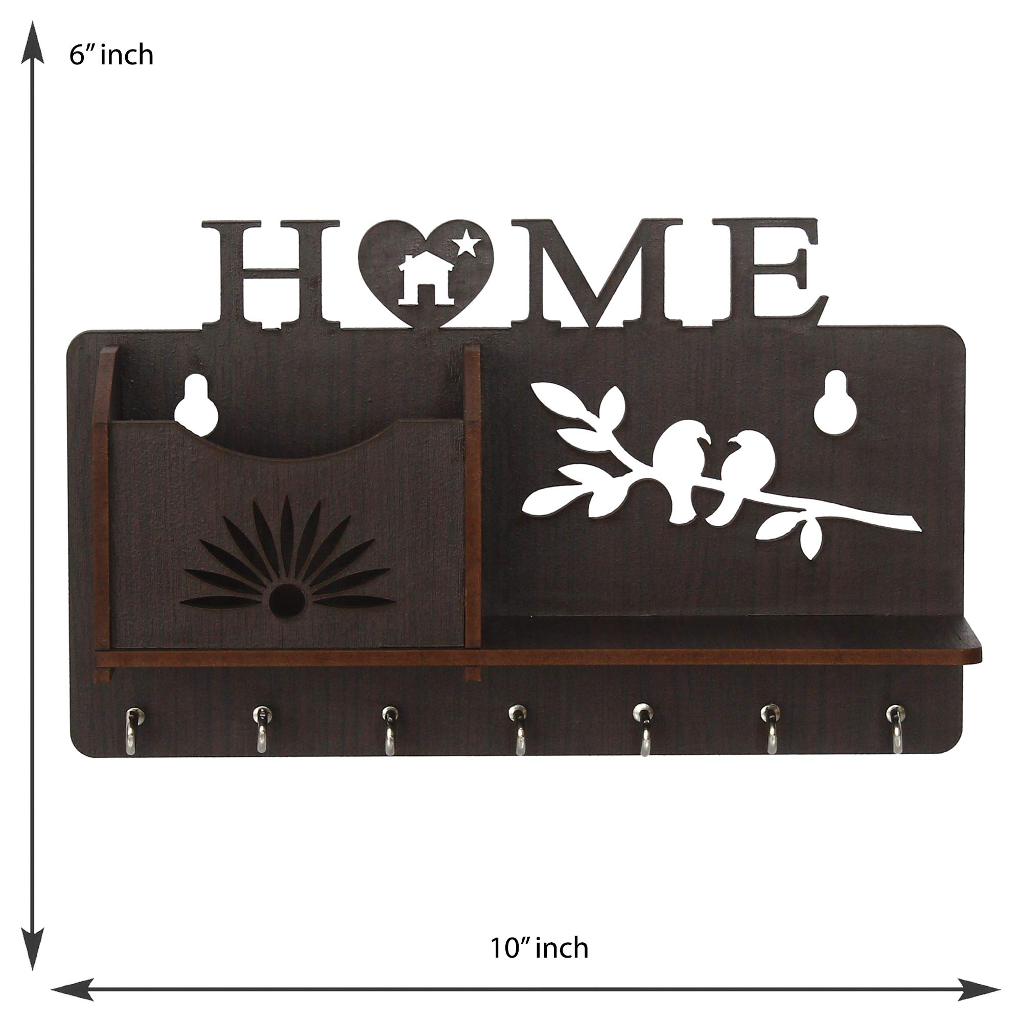 CAPIO ART Wooden Key Holder Wall Mount with 7 Hooks - Stylish Home & Office Key Organizer with Self Storage - Decorative Brown Wood Wall Hanger for Keys, Mail, Hats & Small Accessories - Perfect for Entryway, Mudroom & Hallway Organization