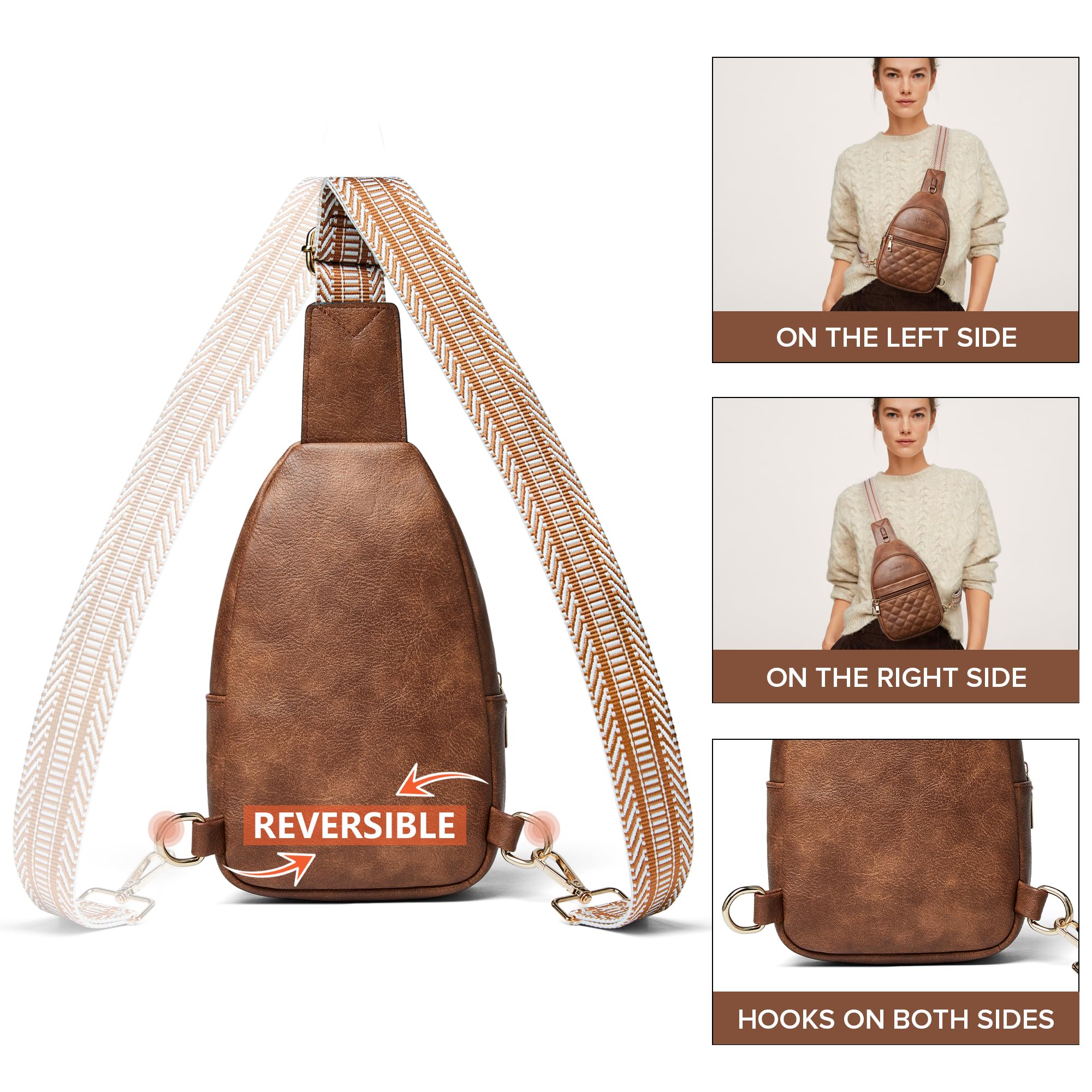 Shrrie Women's Quilted Leather Crossbody Sling Bag - Adjustable Strap Fanny Pack Purse for Everyday Use, Travel & Shopping
