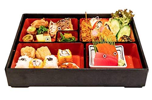 Premium Japanese Sushi Tray Lunch Box - Traditional Lacquered Bento Box for Restaurants & Home Use | HSLQ-RTG108 | Authentic Made in Japan | Elegant Red & Black Rectangle Design | Perfect for Sushi Presentation, Meal Prep & Asian Dining Experience