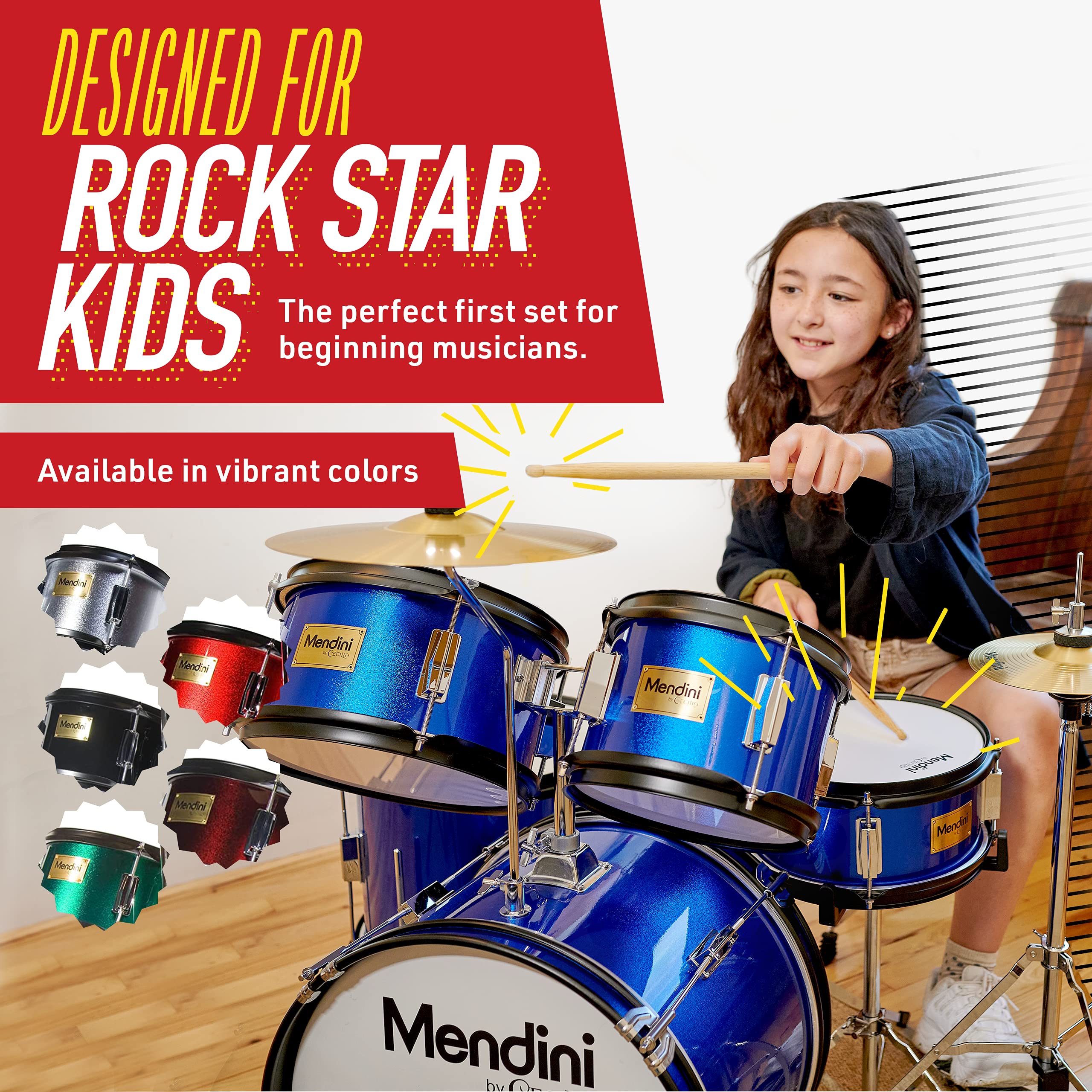 Mendini by Cecilio 5-Piece Kids Drum Set - 16