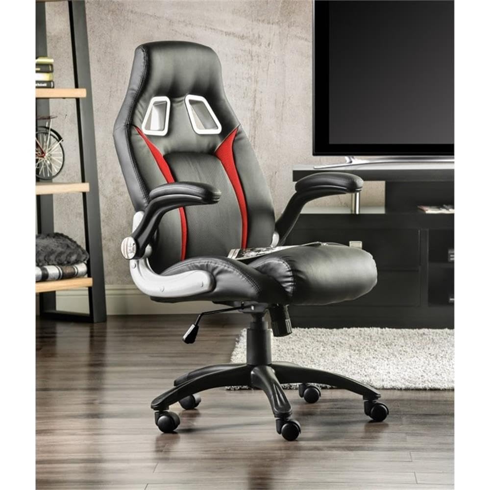 Furniture of America Trevor Black Faux Leather Adjustable Office Chair - Ergonomic Desk Chair for Home & Office Workspace