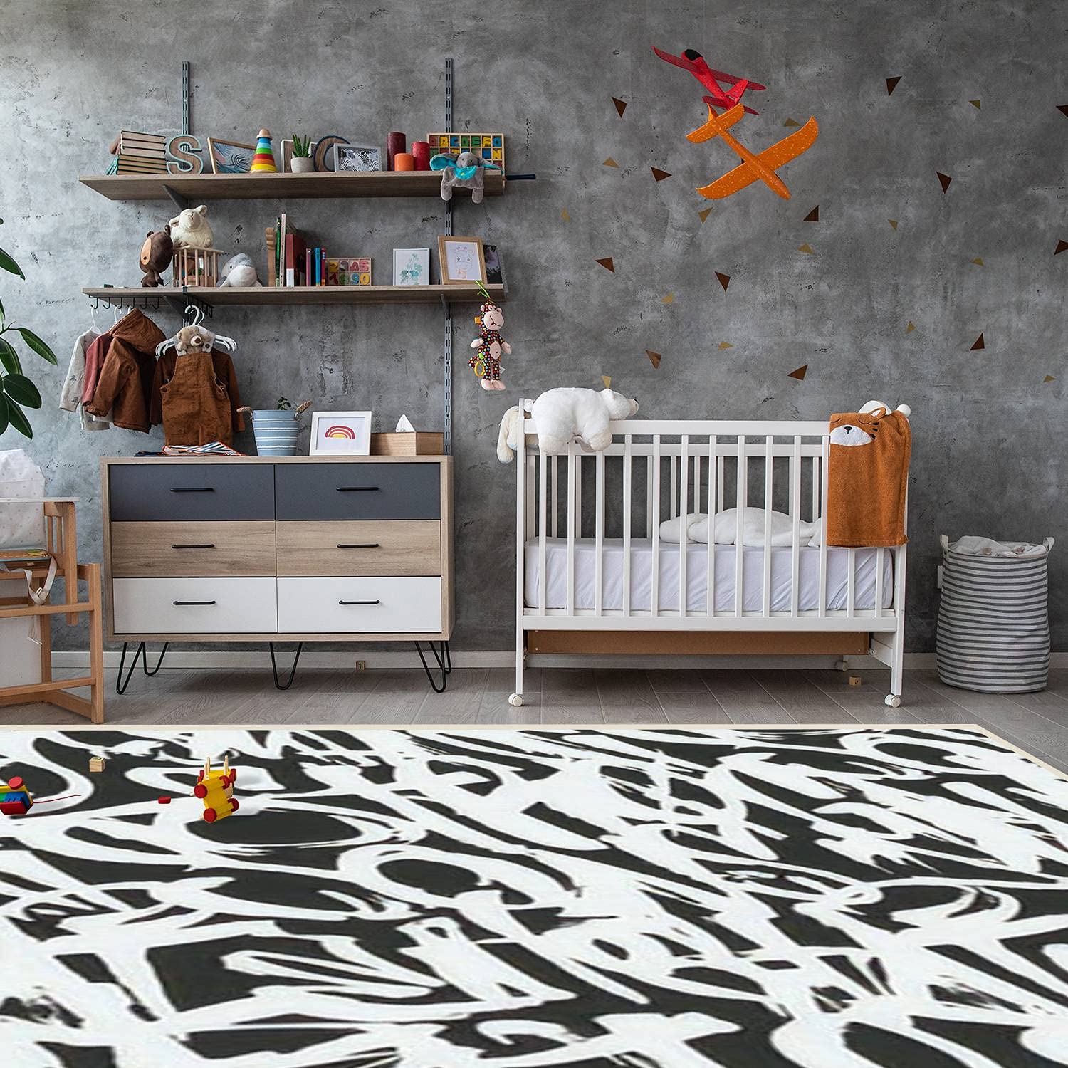 Modern Abstract Area Rug - Stain Resistant Graffiti Print Carpet for Living Room, Bedroom, Kitchen & Bathroom - Rectangular Home Decor Mat for Contemporary Spaces