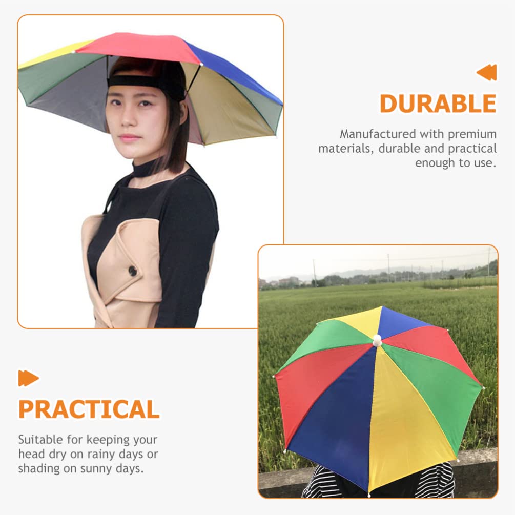 Funny Rainbow Fishing Umbrella Hat - Adjustable Sun & Rain Protection Cap for Summer, Gardening, Outdoor Activities - Hands-Free Foldable Elastic Headwear