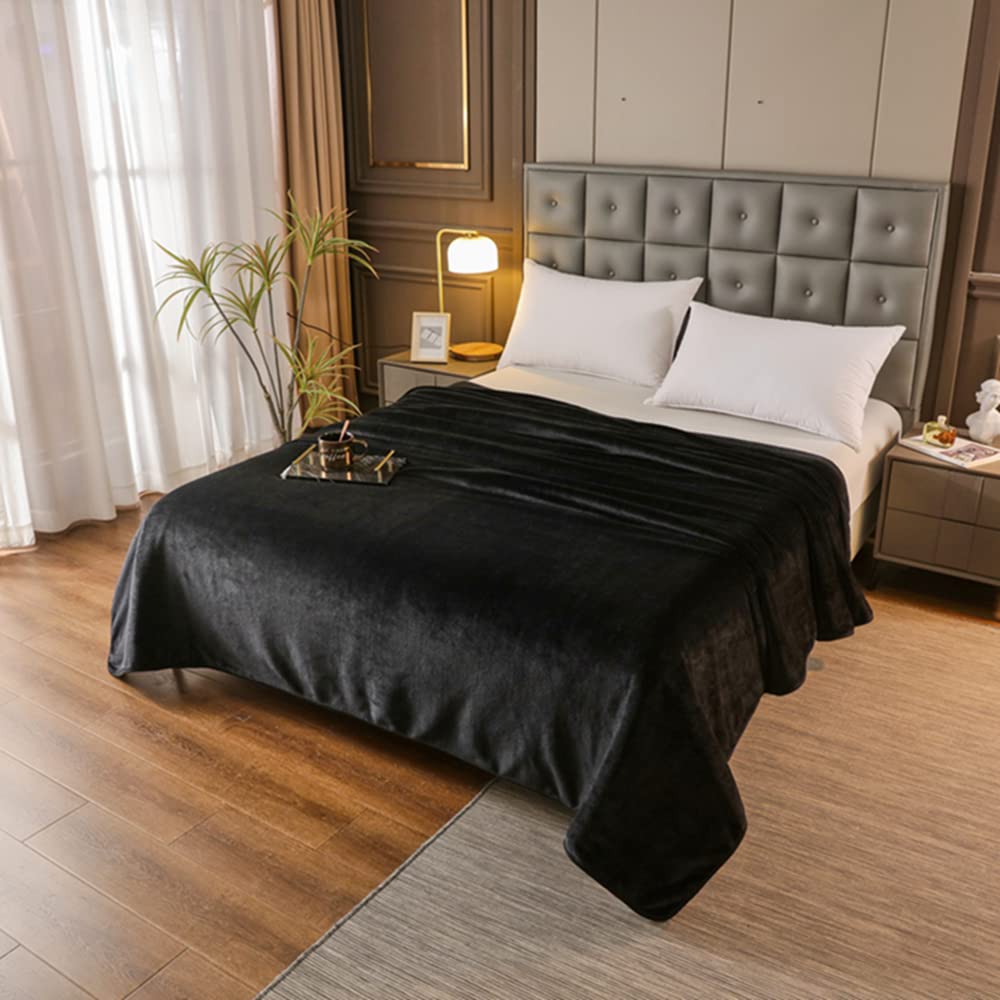 Premium Twin Size Fleece Blanket - Ultra Soft Flannel Plush Microfiber Bedding - Lightweight Warm Blanket for Single Bed, Sofa, Couch & Travel - Black - Perfect for Home, Office and Camping Use