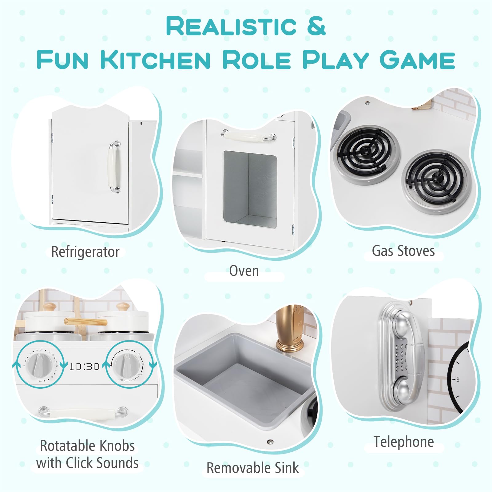 Costzon Wooden Kids Play Kitchen Set with Utensils, Oven, Sink & Accessories - Pretend Cooking Toy for Toddlers Age 3+ (White) | Perfect for Imaginative Play, Birthday Gifts & Preschool Learning