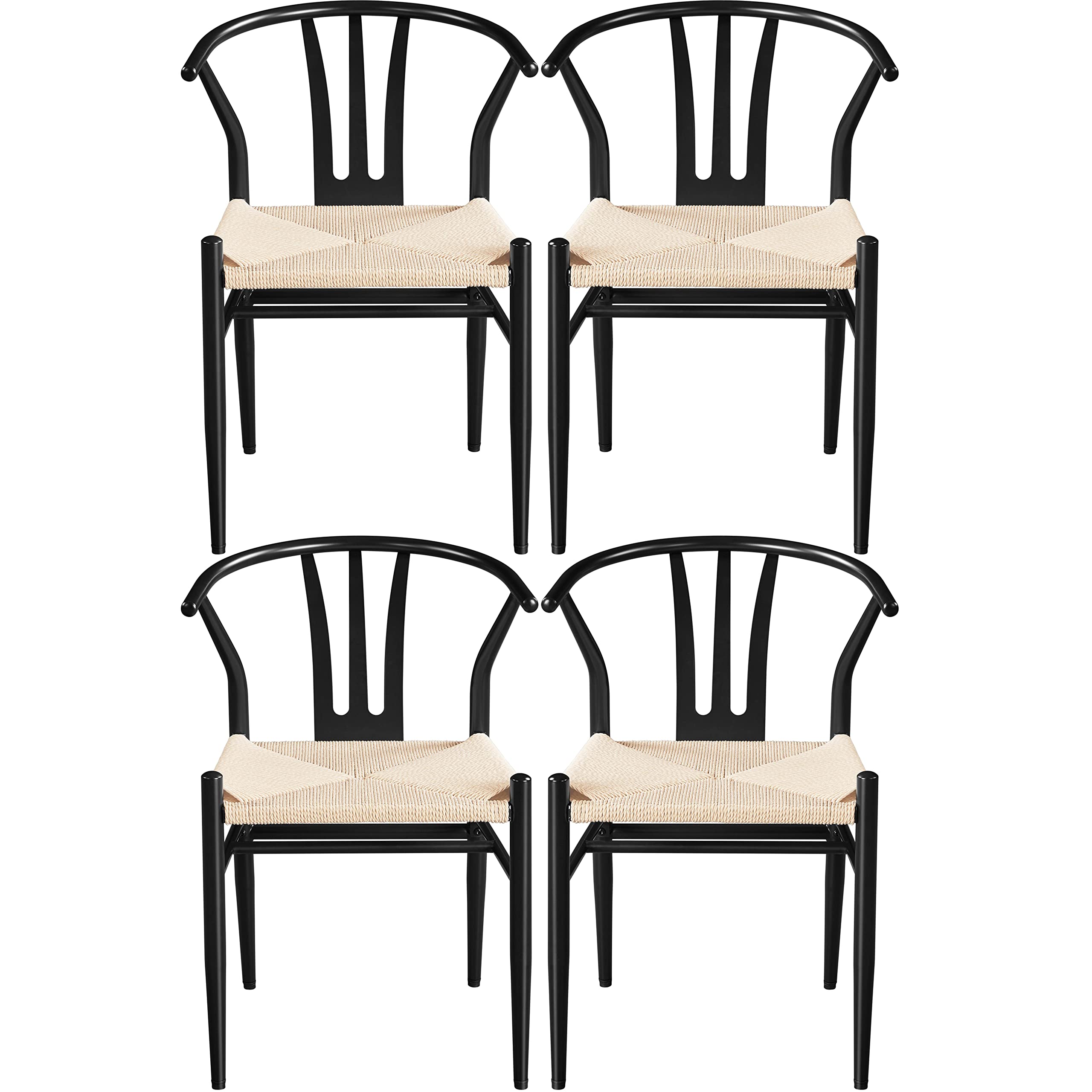 Topeakmart Modern Weave Dining Chairs Set of 4 - Black Wicker Accent Chairs with Sturdy Metal Frame for Indoor/Outdoor Use - Perfect for Patio, Dining Room, or Living Room Decor