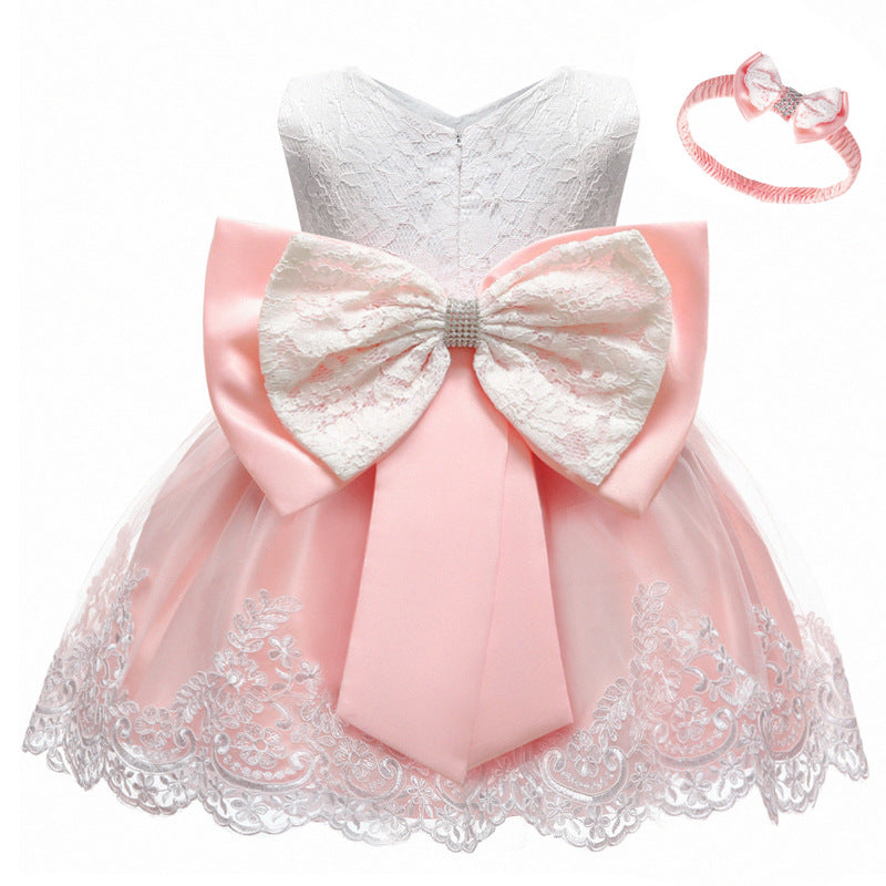 Baby Girl Birthday Party Dress - Lace Embroidery Bow Knot Toddler Prom Dress for Special Occasions | Perfect for Birthday Parties, Photo Shoots & Formal Events