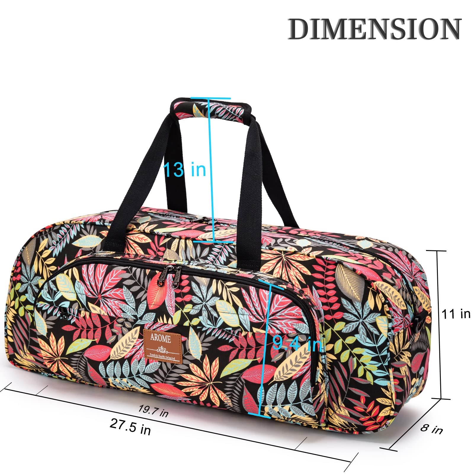 Premium AROME Yoga Mat Bag for Women & Men - Large Canvas Gym Tote with Wet Pocket, Shoulder Strap & Mat Strap - Fits 1/4
