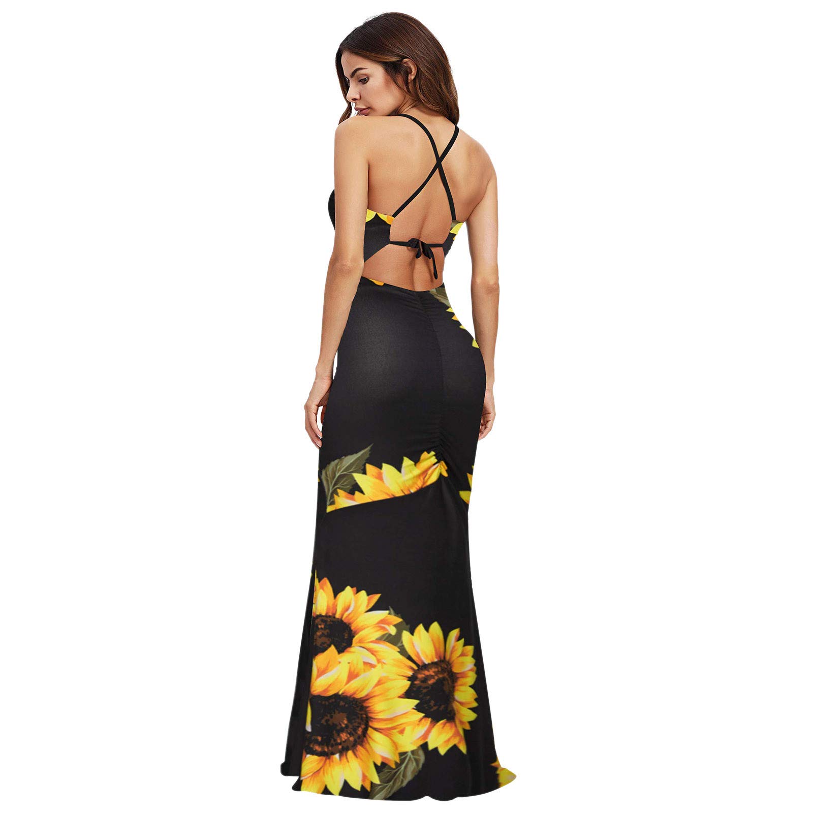 Elegant Backless Floral Print Maxi Dress for Women - Long Sleeve O-Neck Party Evening Dress | Perfect for Summer Weddings, Date Nights & Special Occasions