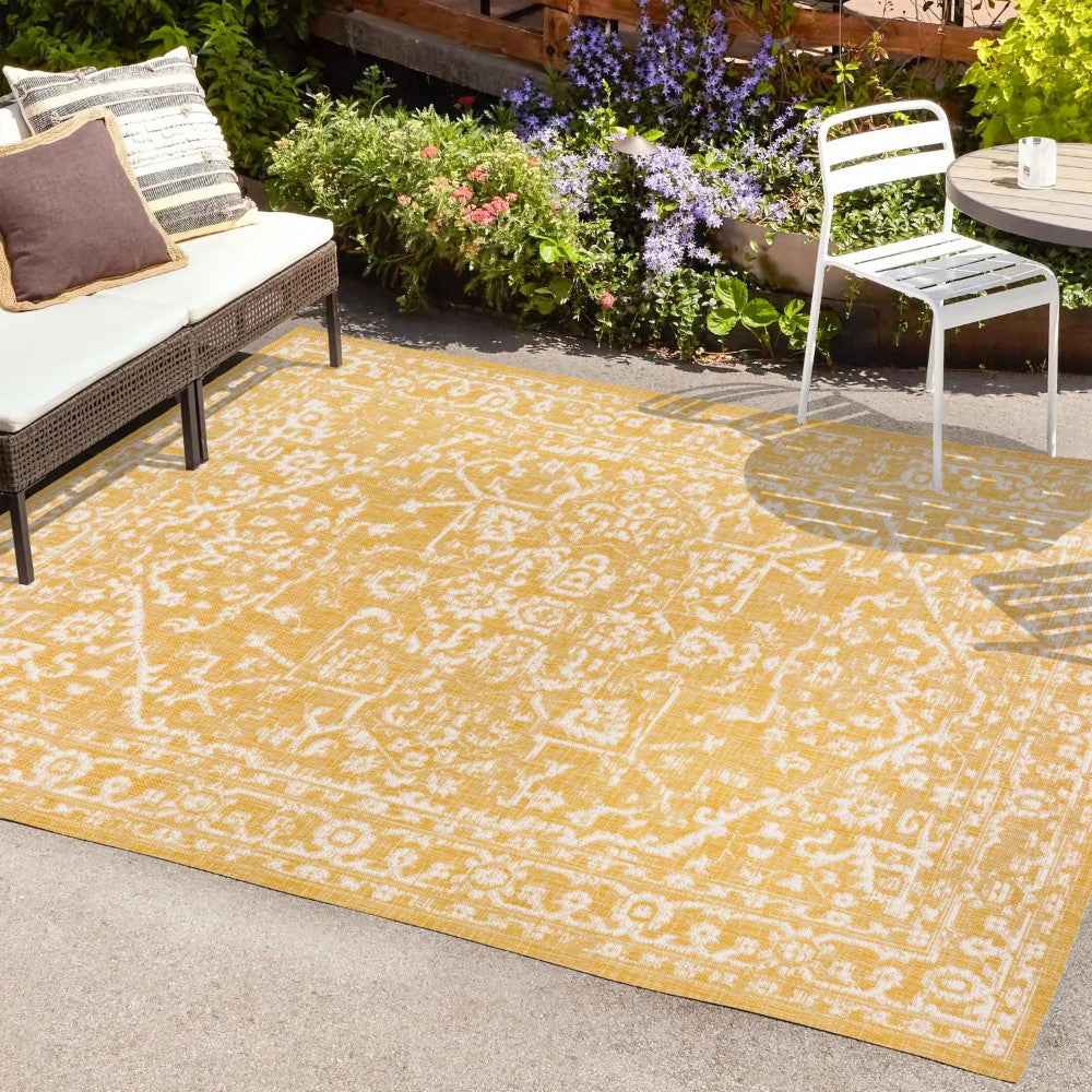 Malta Bohemian Medallion Textured Weave Indoor/Outdoor Area Rug - Perfect for Living Room, Bedroom, Patio & Deck Decor