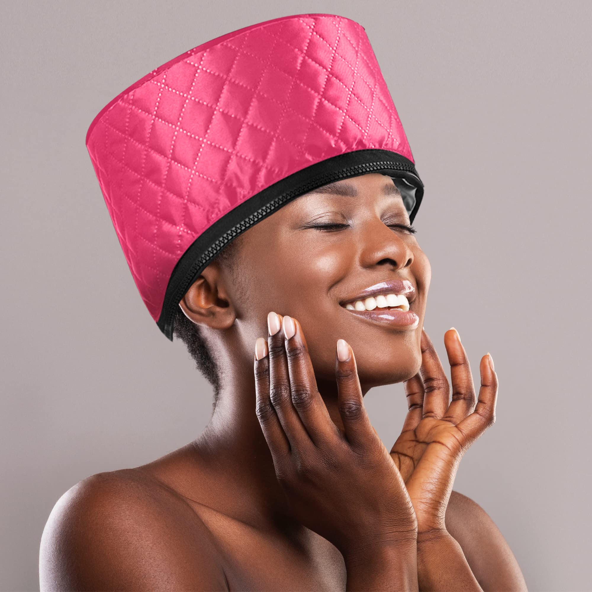 **Ingeware Electric Heat Cap for Deep Conditioning - Thermal Hair Steamer Cap for Natural & Damaged Hair - Portable Home Hair Spa Treatment (Rose Red) - Perfect for At-Home Hair Care & Salon Treatments**