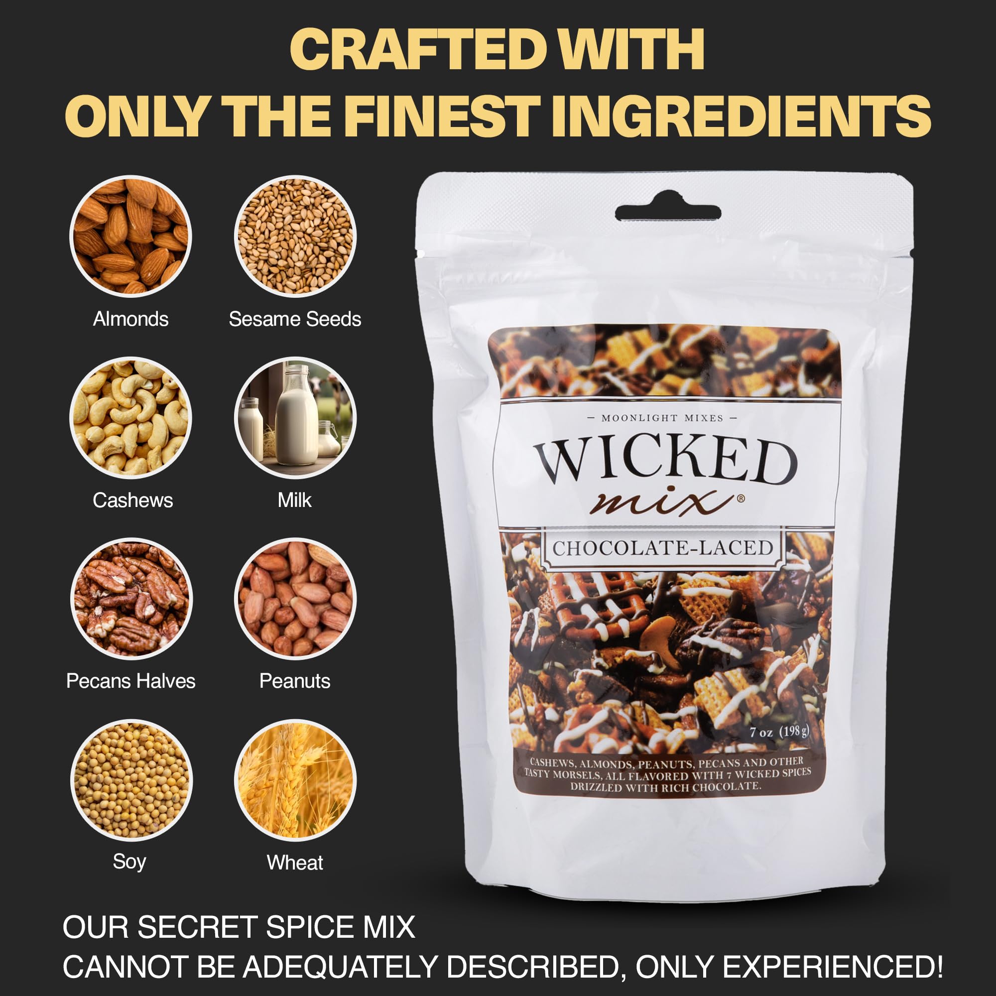 Wicked Mix Snack Mix with Mixed Nuts - Sweet & Salty Trail Mix with Almonds, Cashews, Pretzels, Pecans & Chocolate | Healthy Zero Trans Fat Snacks in Resealable Bag | Perfect for Hiking, Office Snacks & Road Trips