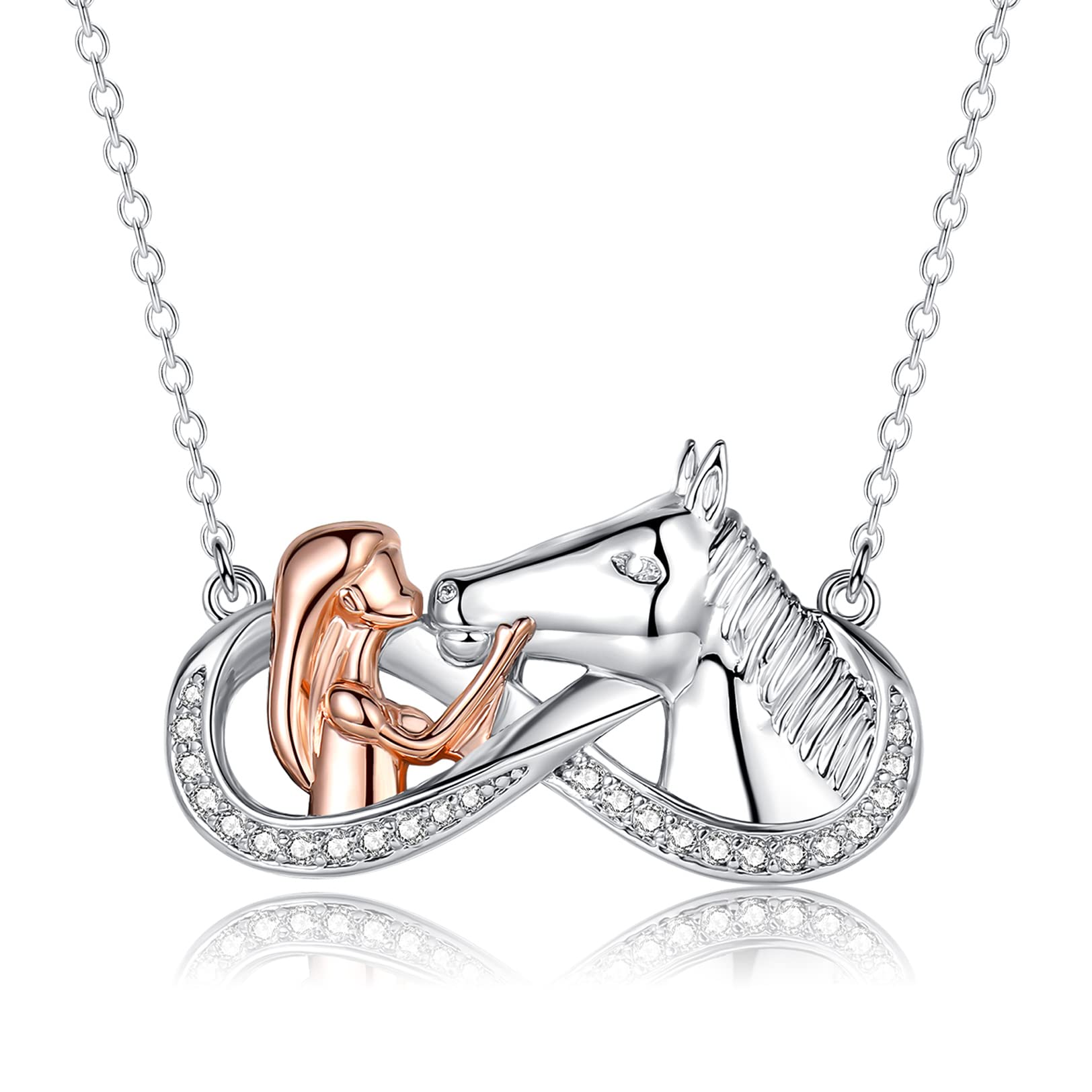 LYTOPTOP Sterling Silver Horse Necklace for Women & Girls - Infinity Cubic Zirconia Pendant Jewelry - Perfect Gift for Teenagers, Daughters & Horse Lovers - Elegant Everyday Wear & Special Occasions