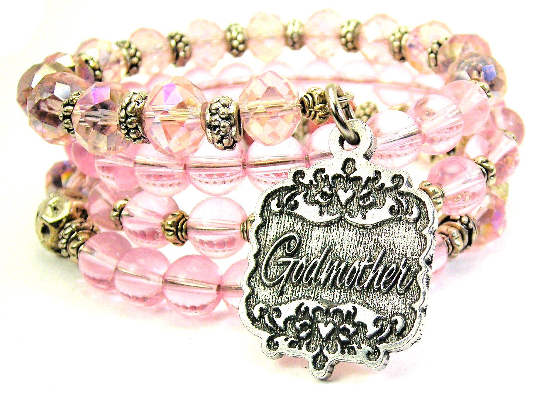 Godmother Victorian Scroll Multi Wrap Beaded Bracelet - Rose Pink Crystal Jewelry for Women | Perfect for Weddings, Parties & Special Occasions