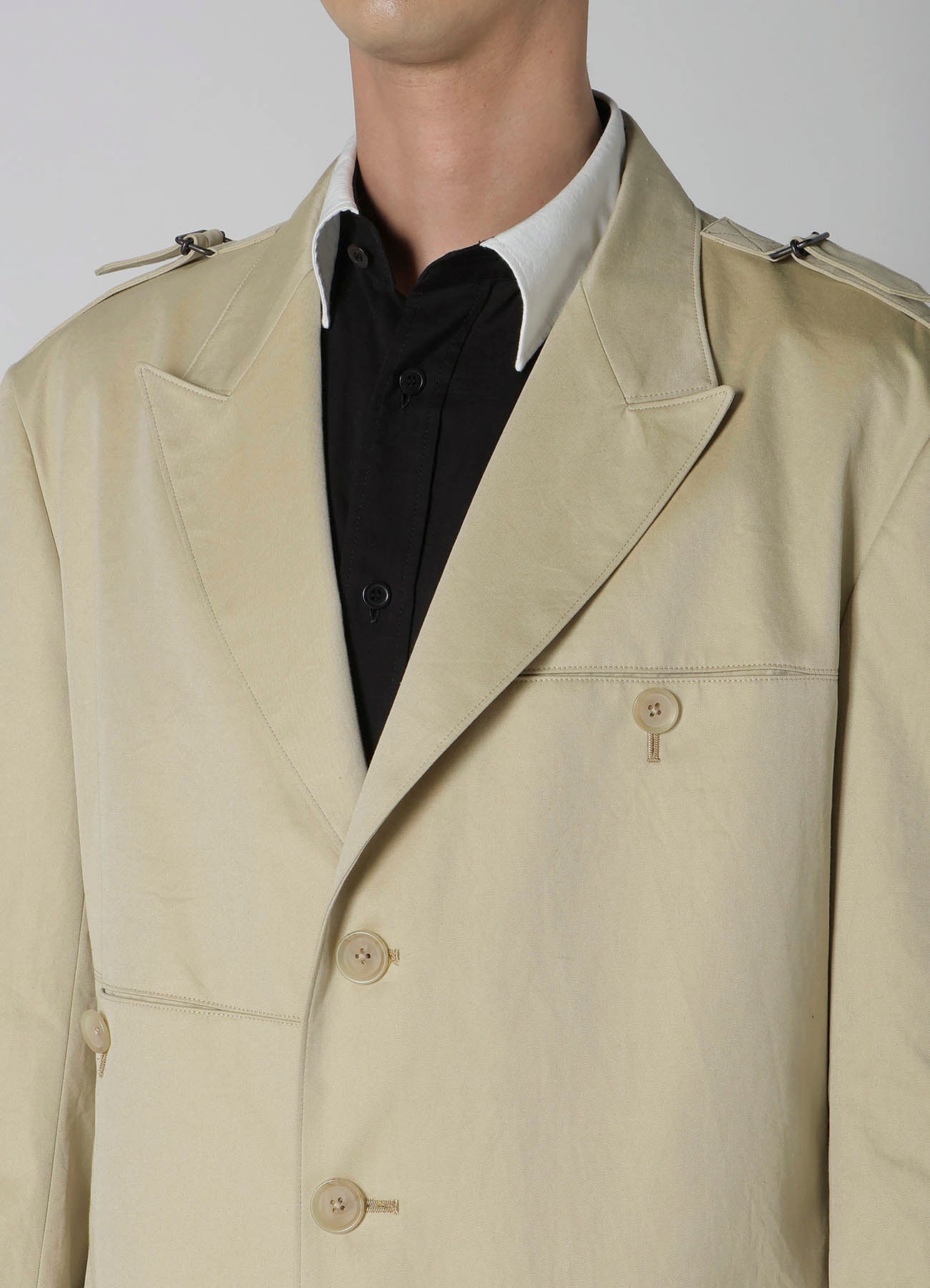 Premium Cotton Gabardine Jacket with Adjustable Shoulder Buckle & Peaked Lapel - Stylish Men's Outerwear for Business Casual & Office Wear