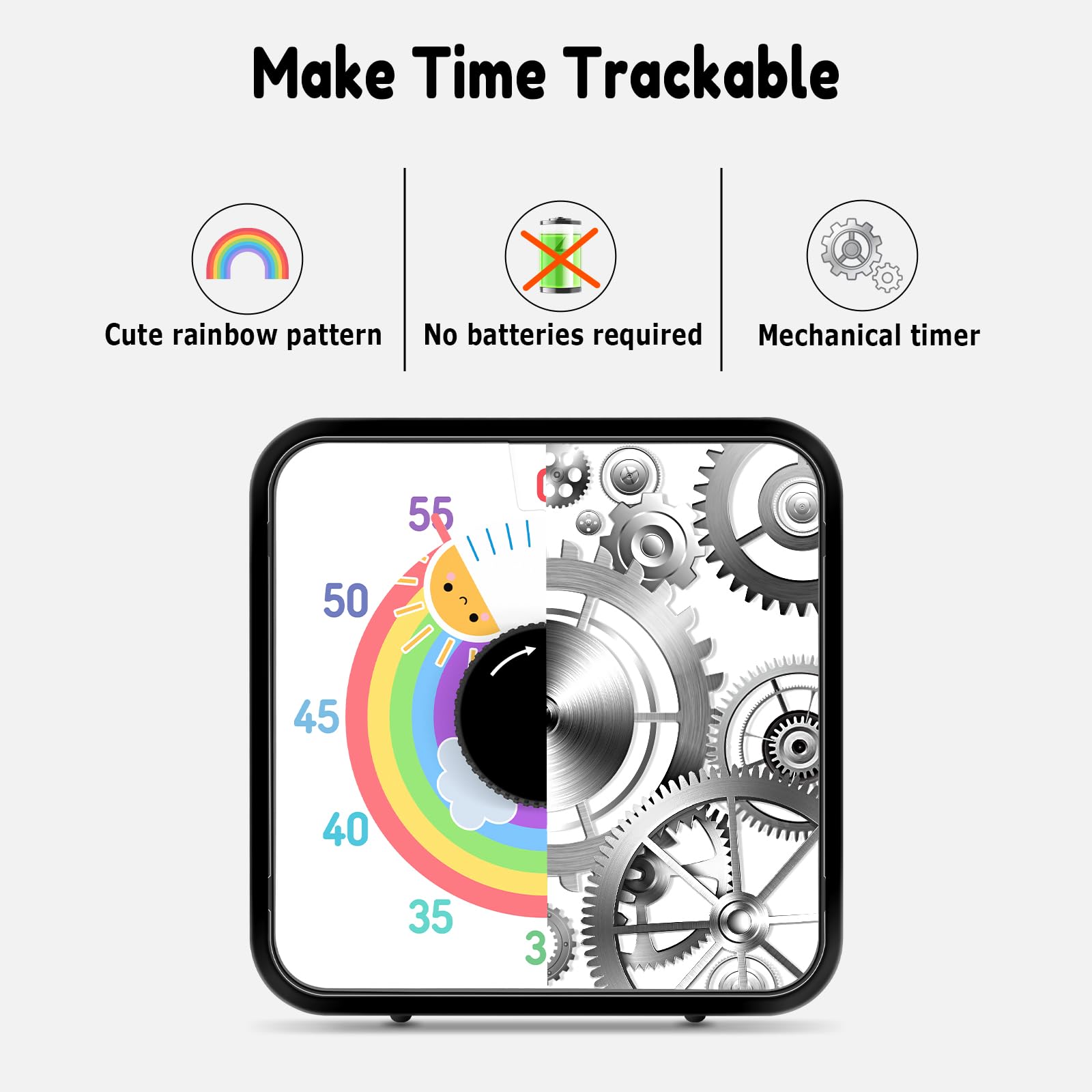Secura 60-Minute Visual Timer with Magnetic Backing - 7.5 Inch Rainbow Countdown Clock for Classroom, Kitchen & Office - Durable Mechanical Timer for Kids, Teachers & Cooking - Perfect for Time Management & Learning Activities (Black & Sun)