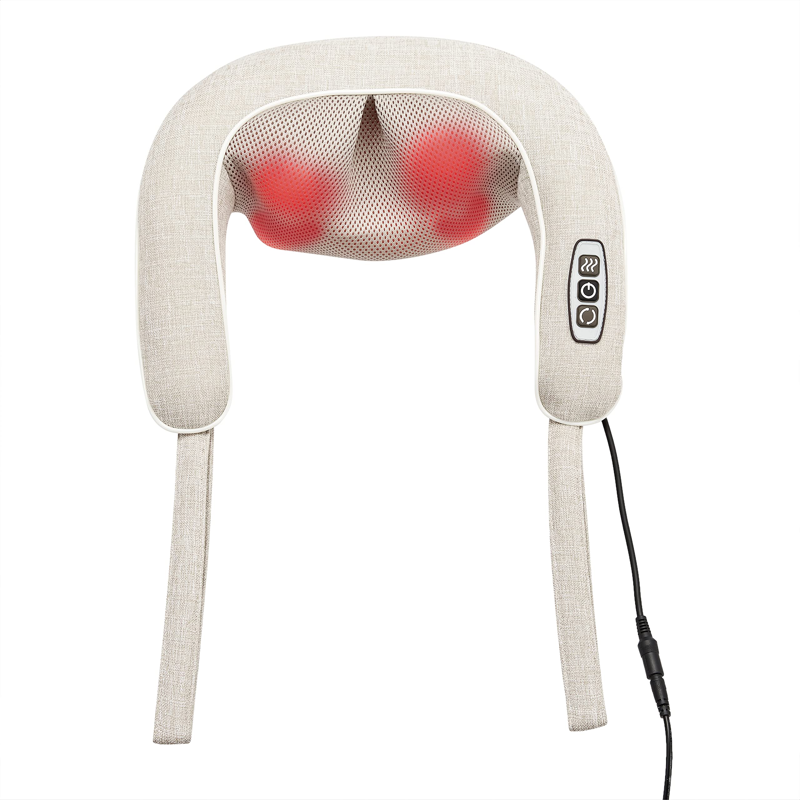 Amazon Basics Shiatsu Neck and Shoulder Massager with Infrared Heat - Deep Kneading Rotation for Home, Office & Travel - Portable Pain Relief & Relaxation Device for Stress Relief & Muscle Tension - Beige
