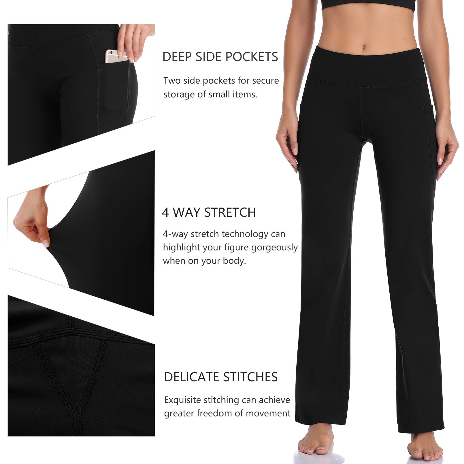 DAYOUNG Women's Bootcut Yoga Pants - High Waist Tummy Control Workout Leggings with 4-Way Stretch - Perfect for Yoga, Gym & Casual Wear