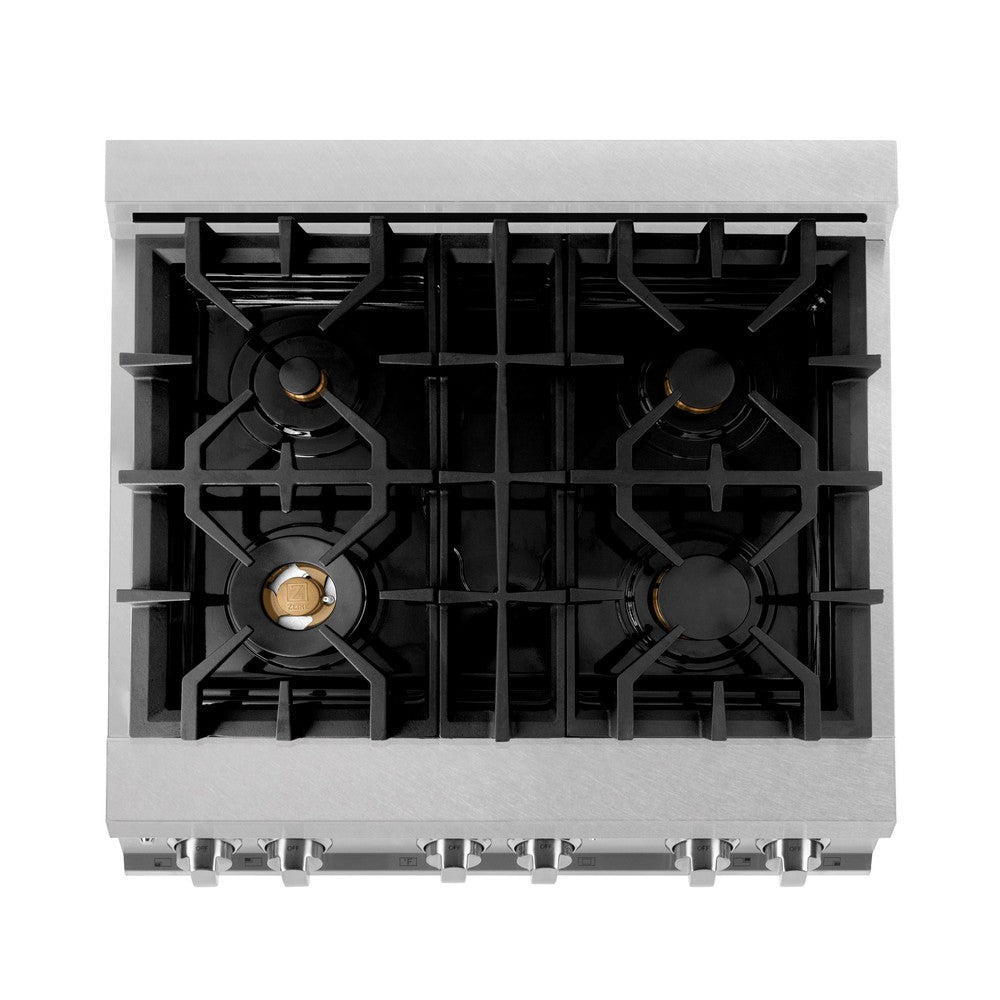 ZLINE 30-inch 4.0 cu.ft Dual Fuel Range - Gas Cooktop & Electric Convection Oven in Satin Stainless Steel with 4 Brass Burners (RAS SN BR 30) - Perfect for Home Kitchens, Professional Chefs & Modern Cooking Enthusiasts