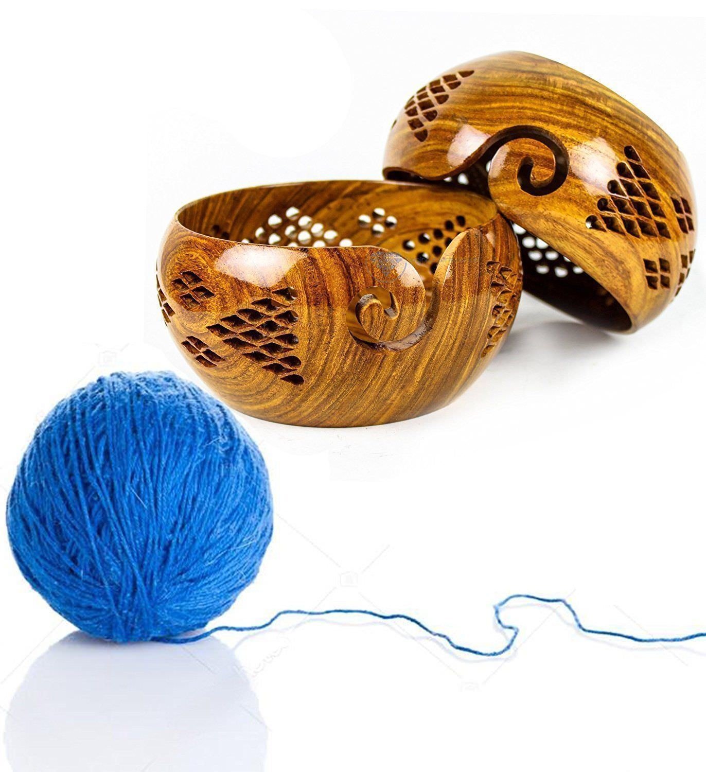 Handmade Designer Wooden Yarn Bowl for Crocheting & Knitting - Premium Yarn Storage Organizer Desk Bowl - Perfect Gift for Knitters & Crocheters - Ideal for Home, Office & Craft Room Organization