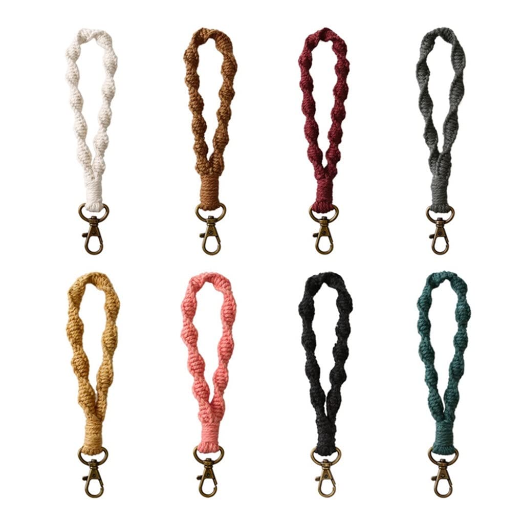 Handmade Macrame Keychain Set - 8 Boho Chic Wristlet Keychains for Purse, Bag & Keys | Durable Cotton Cord Accessories for Women & Gifts | Perfect for Home, Travel & Everyday Use (Color A, One Size)