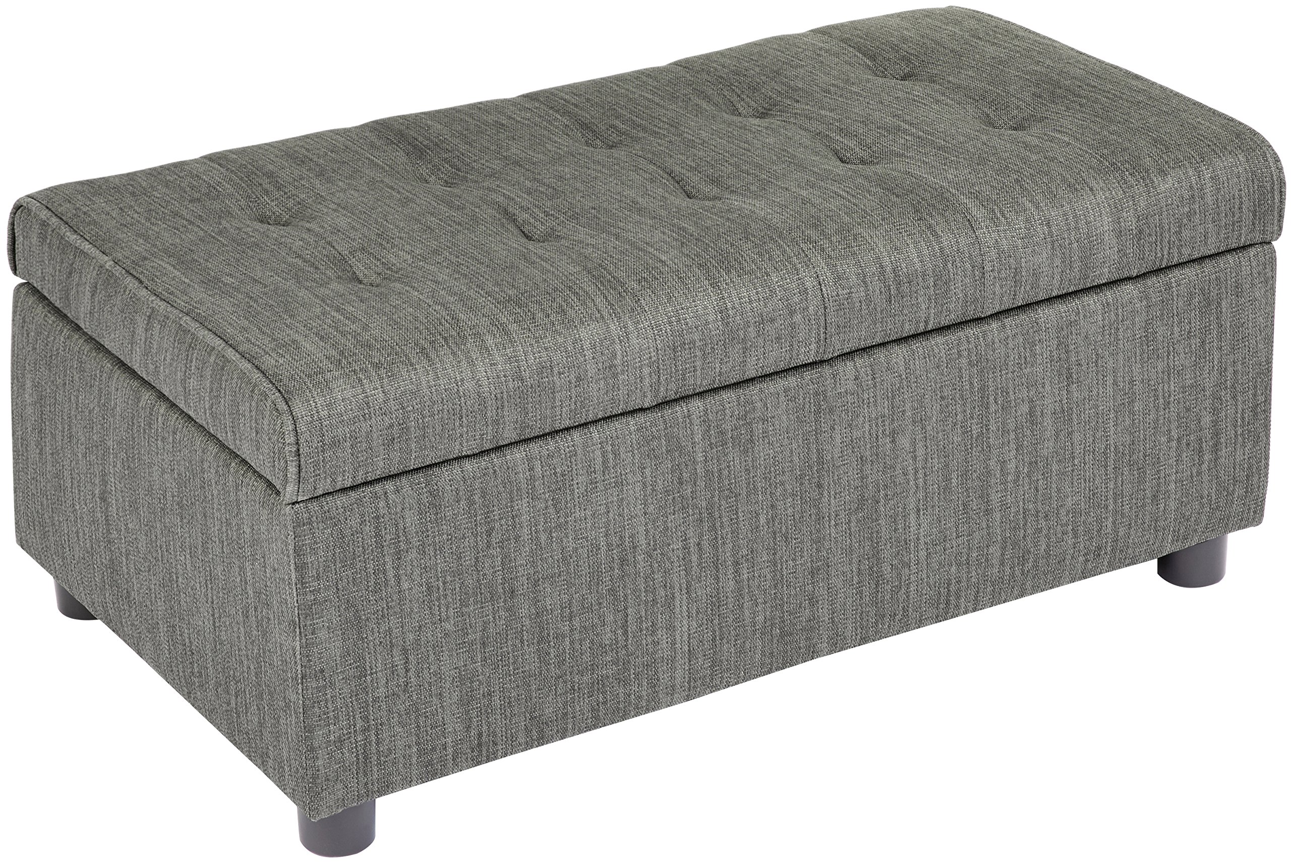 FIRST HILL FHW Arlos Rectangular Fabric Storage Ottoman with Tufted Design - Shadow Gray | Multi-Functional Footrest, Hidden Storage Bench | Perfect for Living Room, Bedroom, and Home Decor